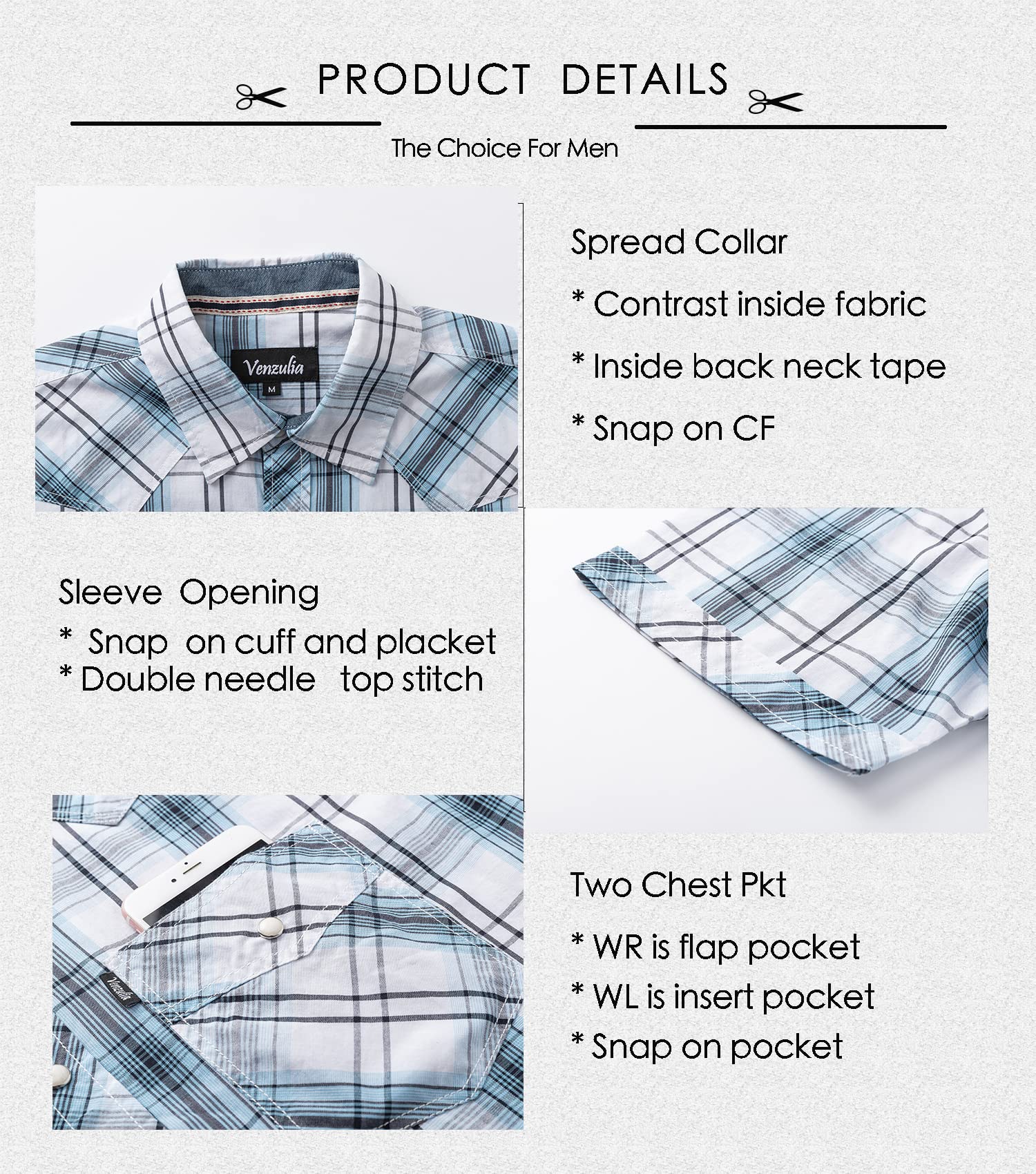 Men's Western Snap Casual Shirt Two Pocket Short Sleeve Shirt