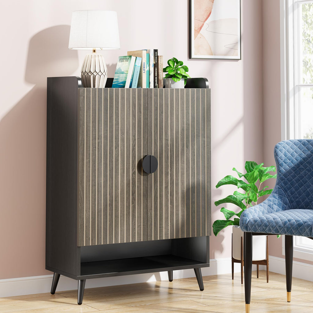 Tribesigns Shoe Cabinet with Doors, 7-Tier Shoe Storage Cabinet with Adjustable Shelves, Wooden Shoes Rack Shoe Storage Organizer for Entryway, Hallway, Closet, Living Room, Black