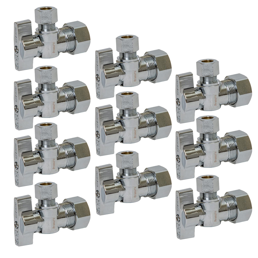 [2-Pack] PROCURU Heavy Duty Angle Stop Valve 1/2" Nom (5/8" OD) Comp x 3/8" OD Comp, 1/4-Turn Operation (PCAS12-2P)