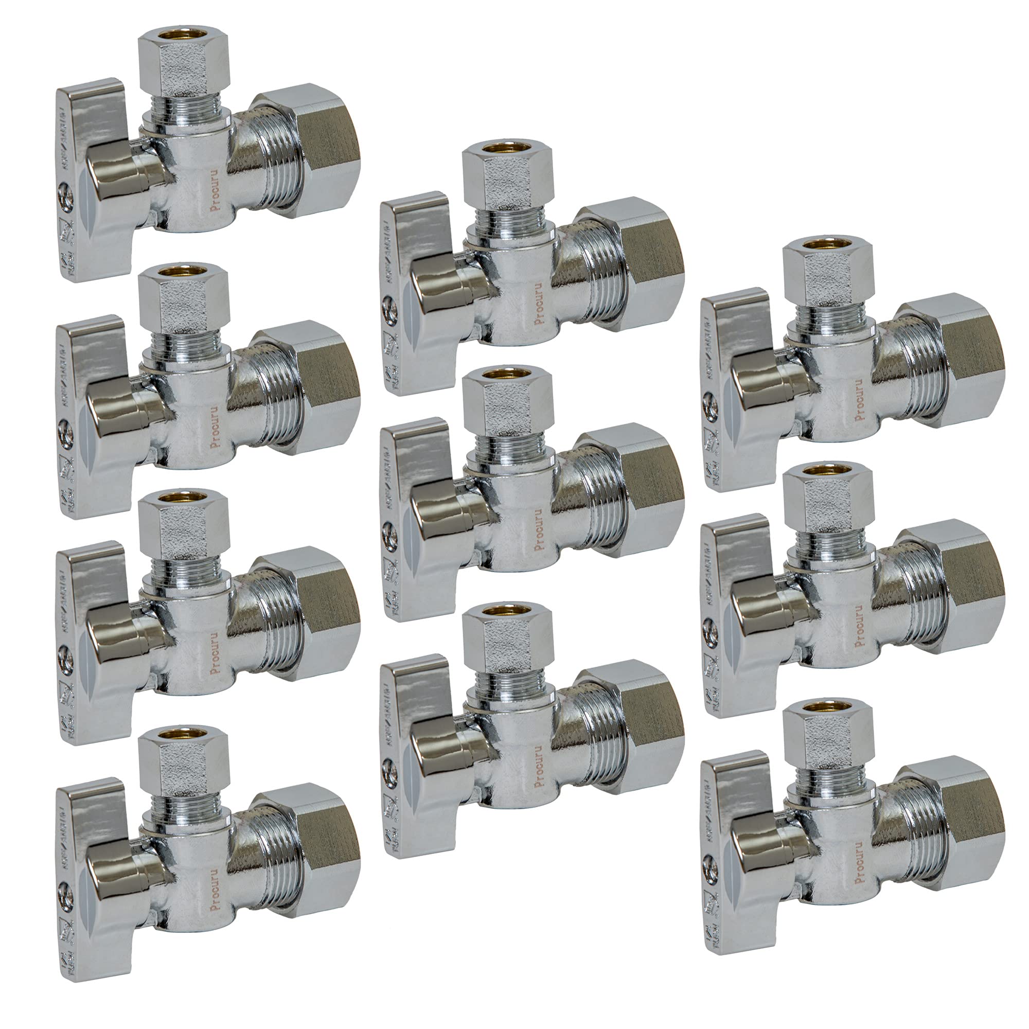 [2-Pack] PROCURU Heavy Duty Angle Stop Valve 1/2" Nom (5/8" OD) Comp x 3/8" OD Comp, 1/4-Turn Operation (PCAS12-2P)