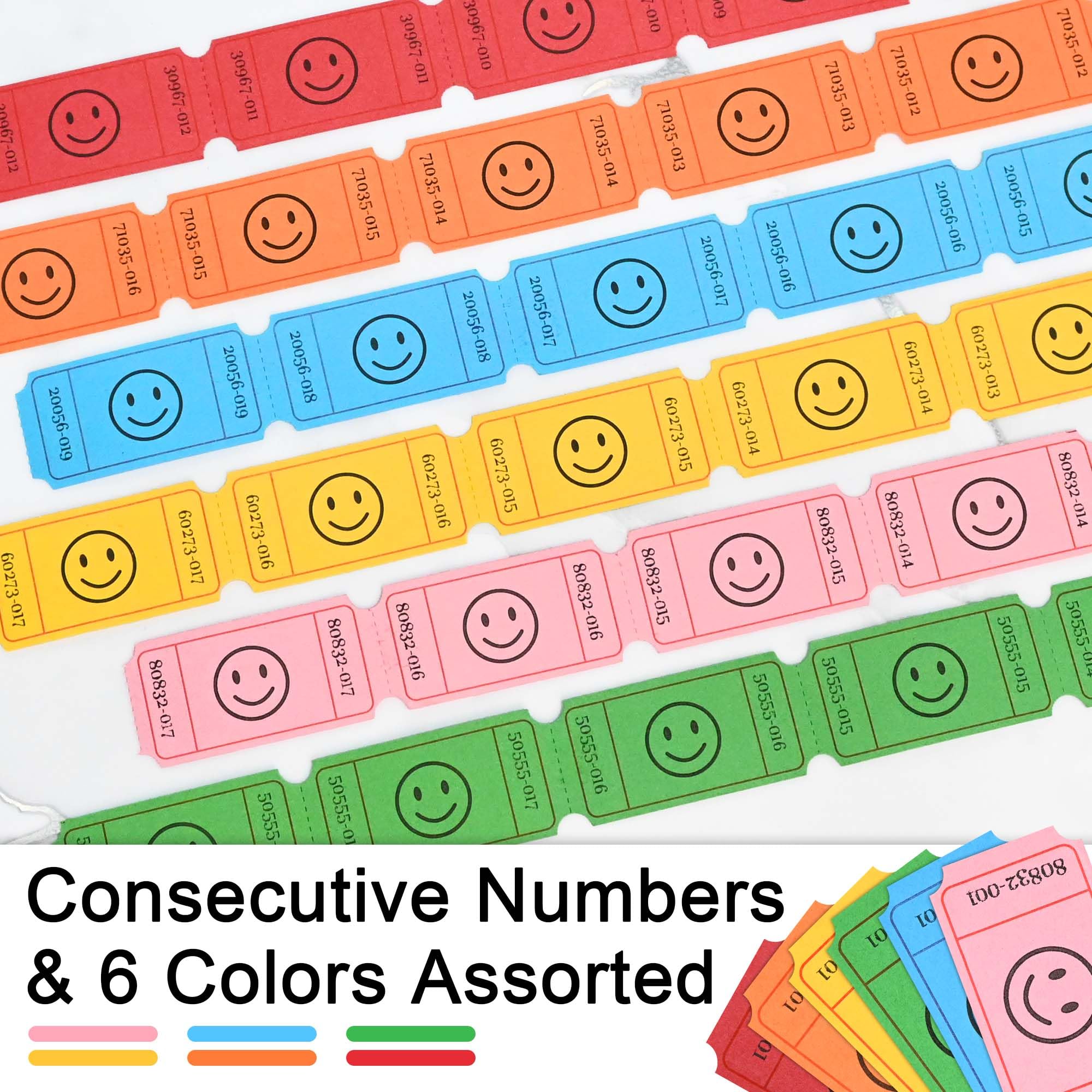 L LIKED 500 Raffle Tickets, Smile,Bule(6 Color Selection), Single Roll, Ticket for Events, Entry, Class Reward, Raffle & Prizes