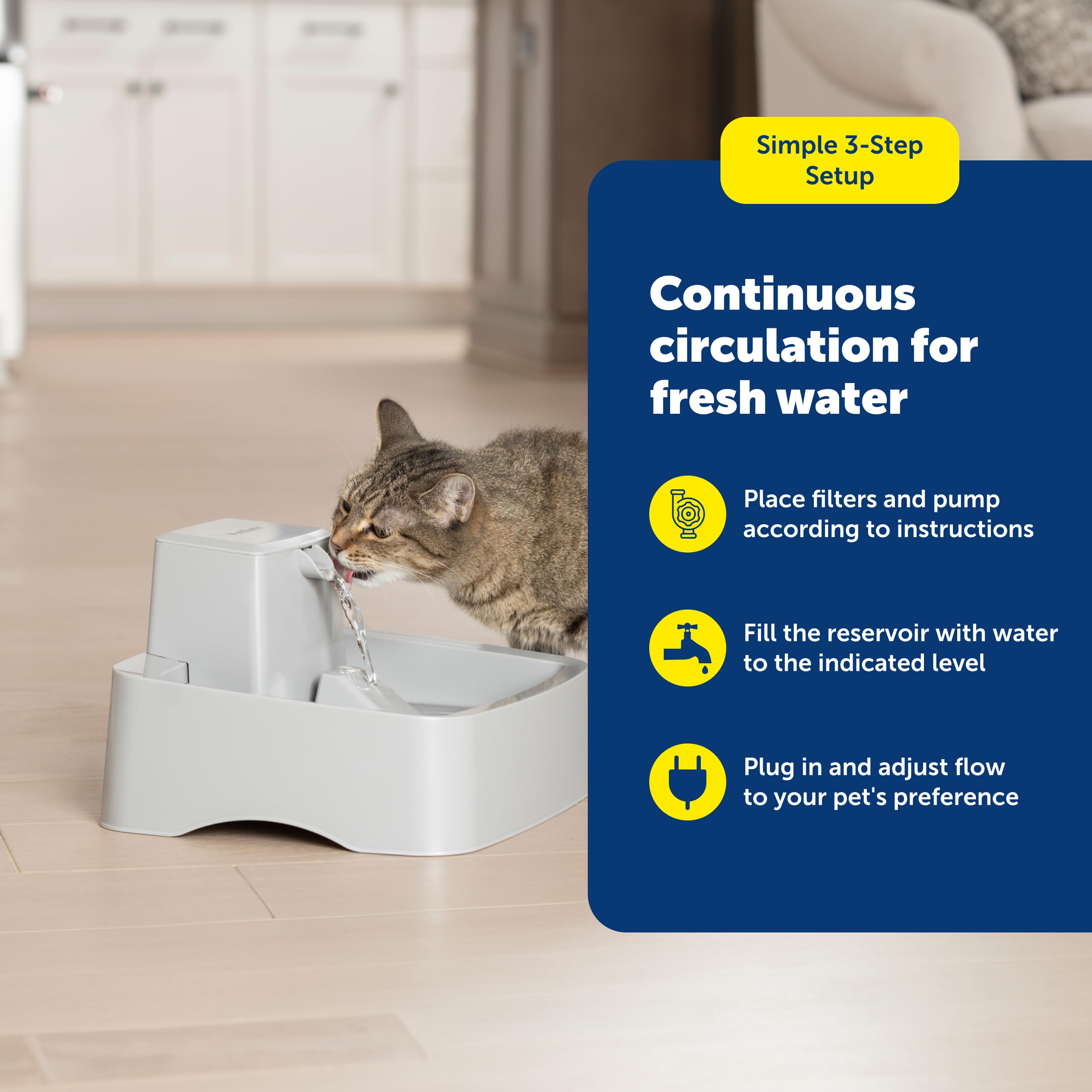PetSafe Oasys 1 Gallon (128 Ounce) Pet Fountain - Cat or Small to Medium Breed Dog Water Fountain - Dishwasher Safe Filtered Water Dispenser with Flow Control - Filters Included - Easy to Clean