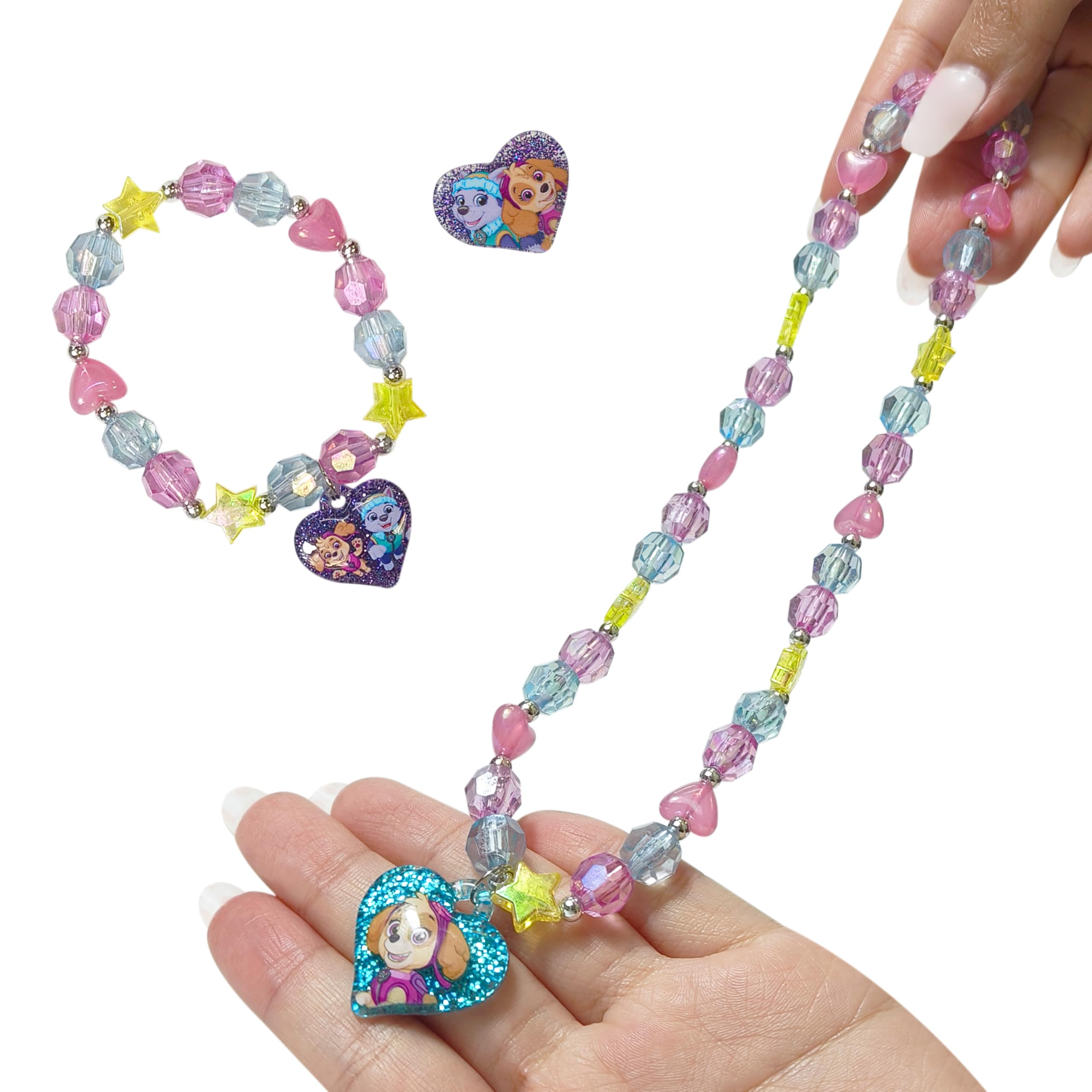 LUV HER Paw Patrol Girl's Jewelry Set - Dress up Toy Jewelry Box Set with Bead Necklace, Bracelet and Ring - Play Accessories - Ages 3+