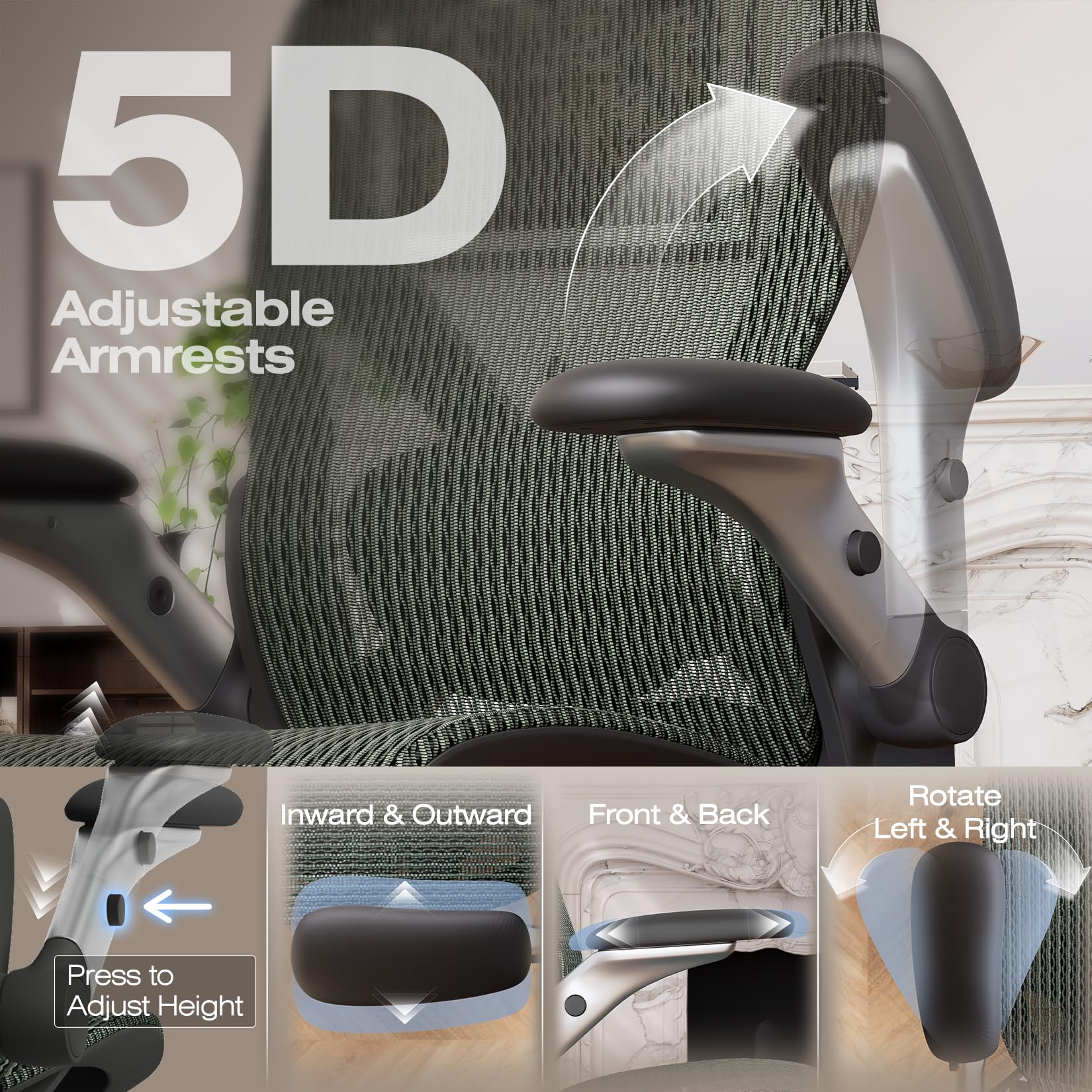ELABEST X100 Ergonomic Office Chair with Footrest, Big and Tall Home Desk Chair with 5D Flip-Up Arms, Adjustable 3D Lumbar Support,High Back Rolling Computer Chair, Swivel Mesh Chairs (Coffee Break)