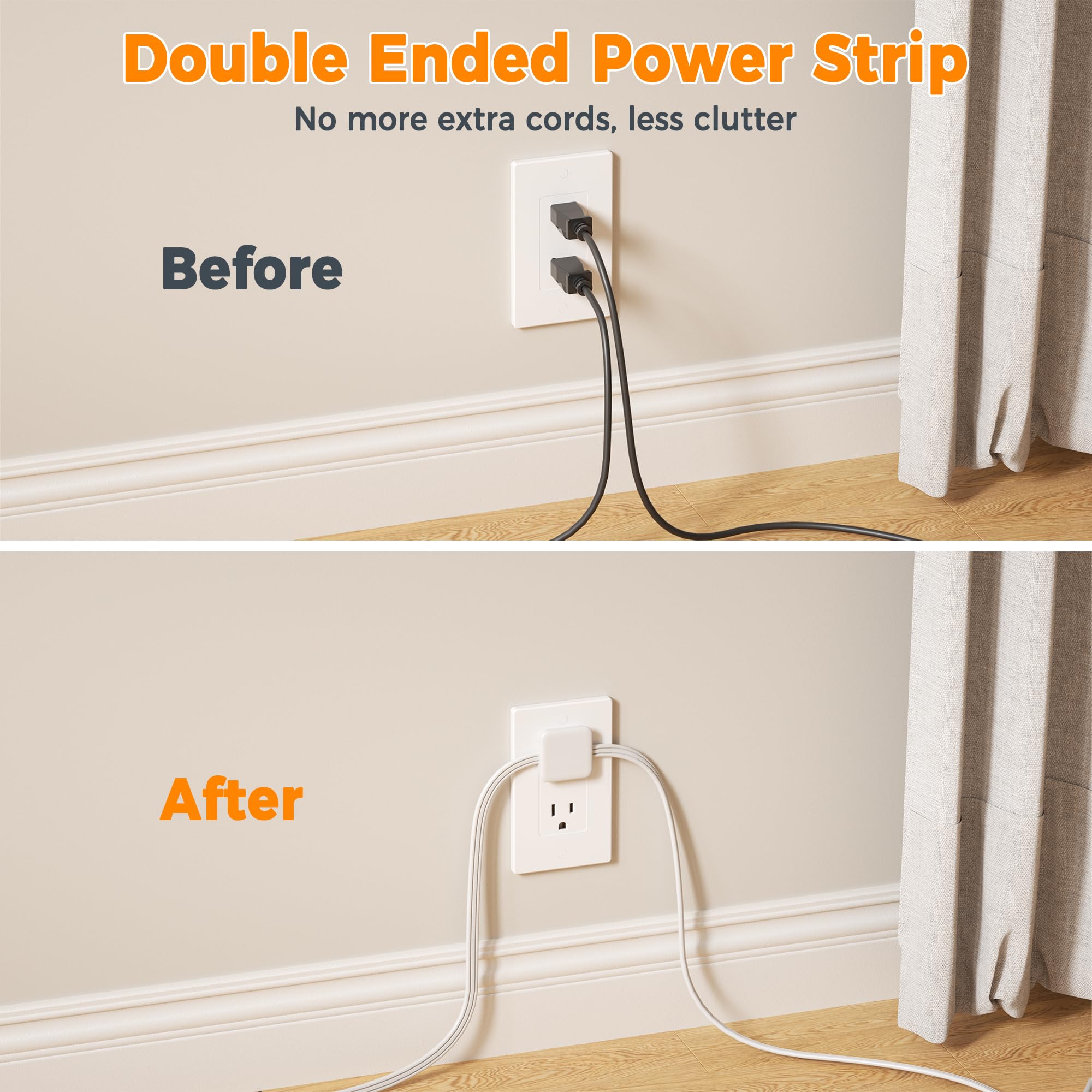 TESSAN Small Flat Plug Power Strip, Ultra Thin Extension Cord 5 ft, 3 AC Outlets with 3 USB Ports (1 USB C), Multiple Wall Outlet Extender for Cruise Travel Office School Dorm Room Essentials, Black