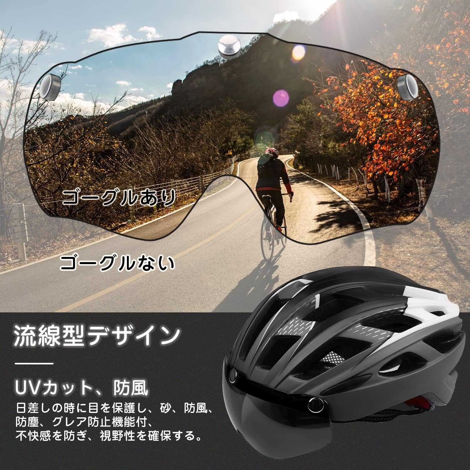 Bike Helmet, Basecamp Bicycle Helmet with Rear Light & Detachable Magnetic Goggles Lightweight Cycling Helmet Adjustable for Adult Men Women Mountain & Road (BC-069)
