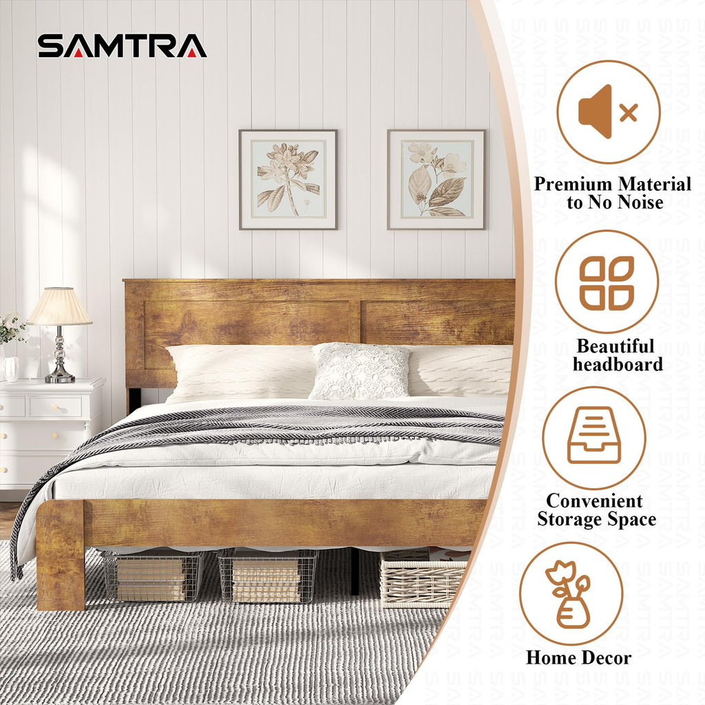 Wooden Bed Frame Full Size with Headboard, Farmhouse Platform Bedframe with Wood Slat Support, Sturdy Framework Bed Frame, Easy Assembly (Rustic Black)