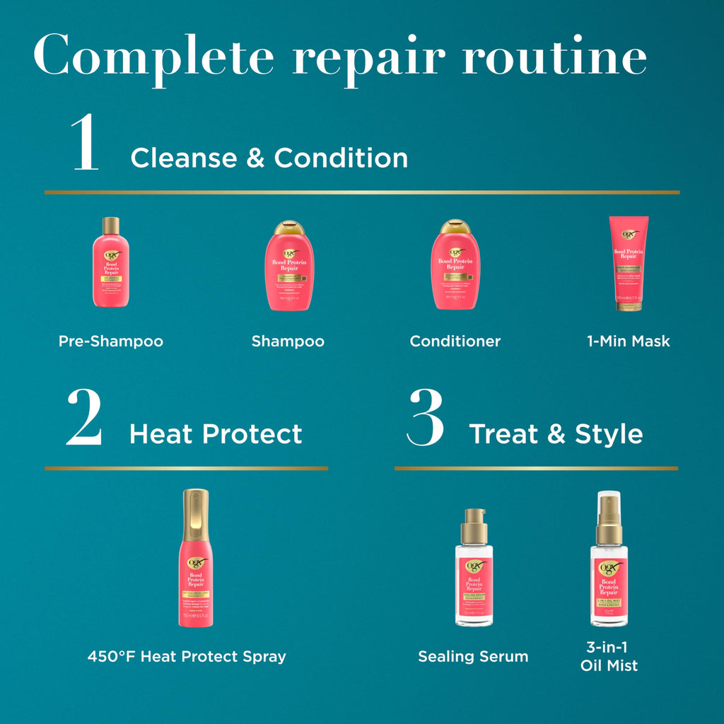 OGX Repair & Protect Bond Protein Repair Conditioner, Lightweight Conditioner Targets Damaged Areas of Hair, Formulated without Parabens, Sulfate-Free Surfactants, 13 fl. oz