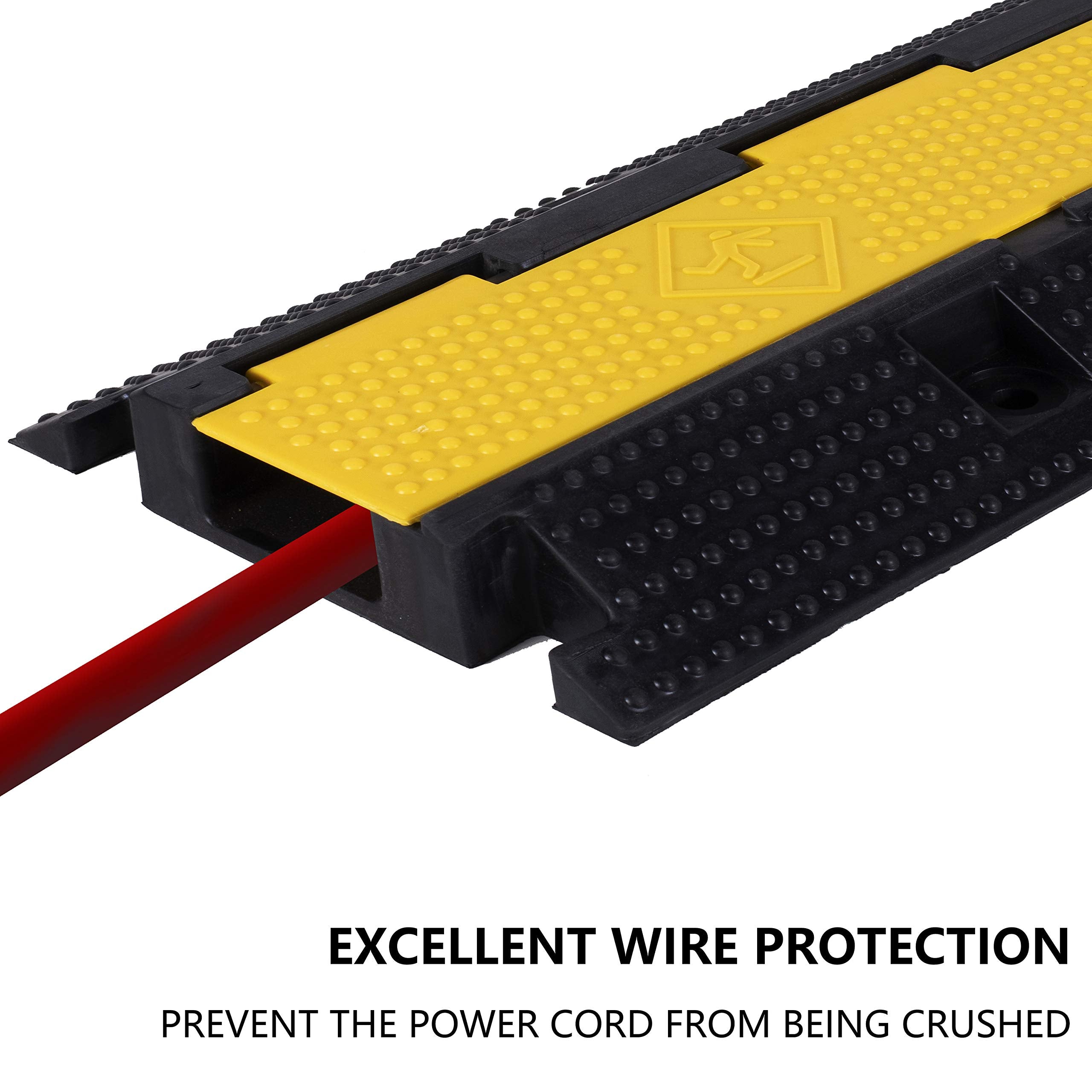 4 Pack Rubber Cable Ramp Hose Cable Protector Ramp 1 Channel 11000Lbs Load Capacity Traffic Speed Bump Wires Power Lines Extension Cord Cover for Indoor Outdoor