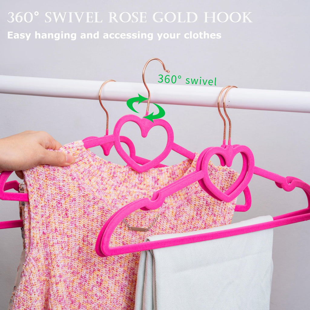 Velvet Hangers 20 Pack,16 Inch Non Slip Adult Heart Hanger (Black) | 360° Swivel Hooks, Cascade Design, Space Saving