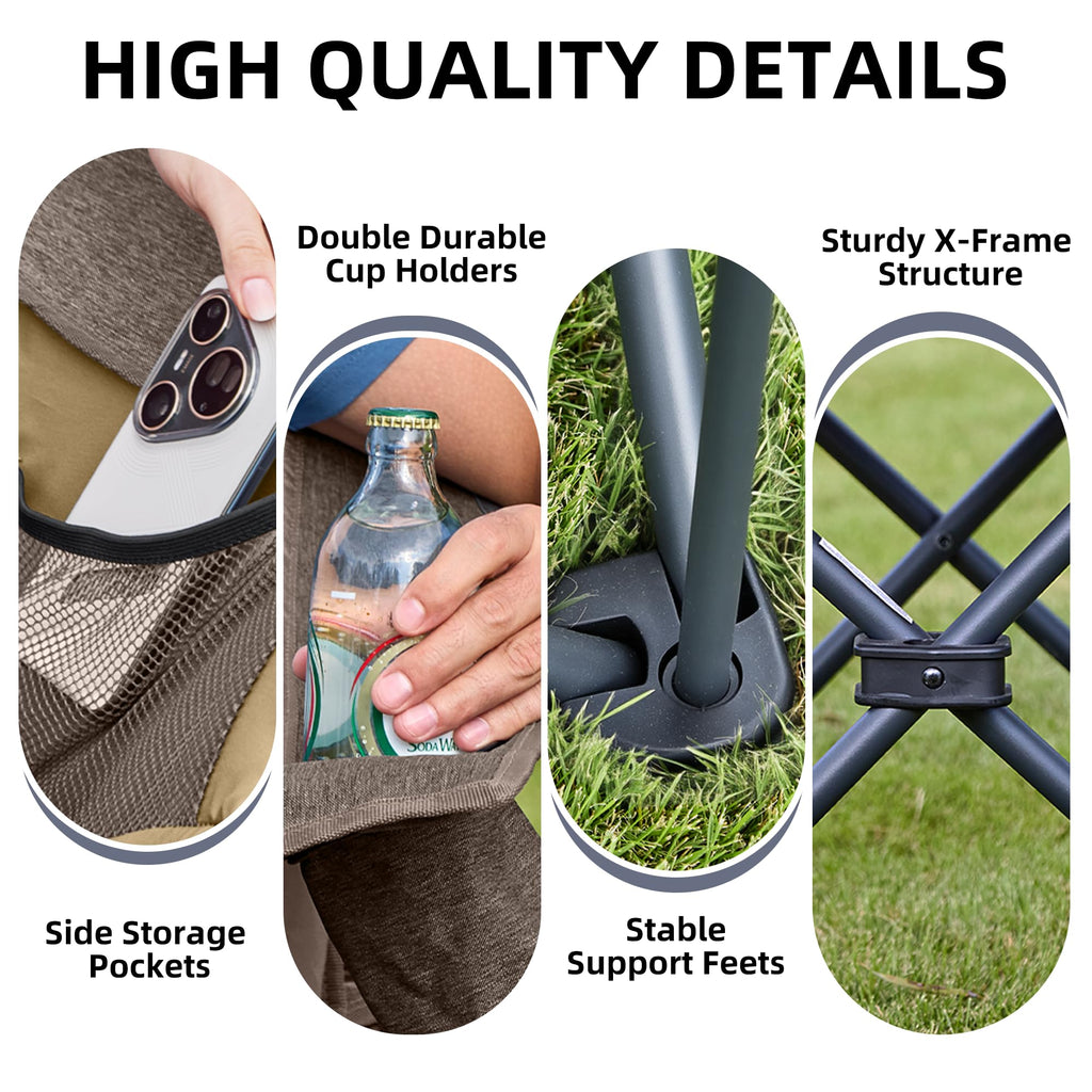 Double Camping Chair Heavy Duty Oversized Padded Loveseat for Adults 2 Person Outdoor Portable Camping Chairs for Lawn, Backyard, Fishing, Trip, Support 600lbs, Grey