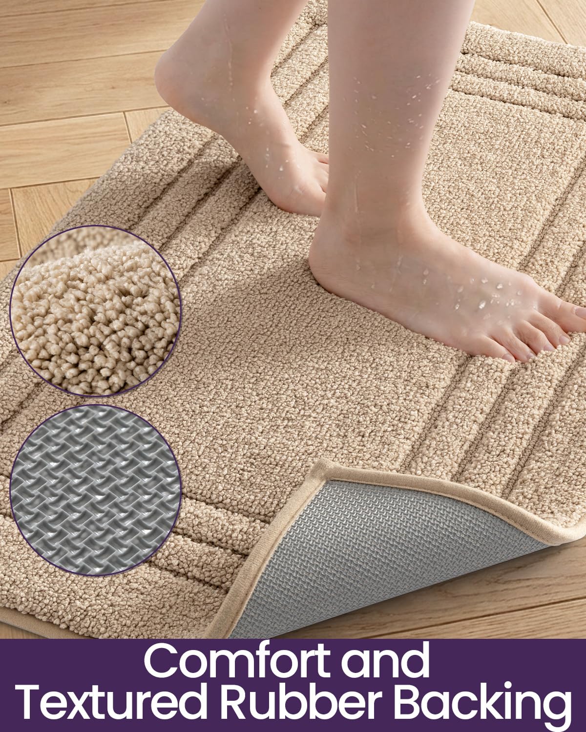 DEXI Bath Mats Bathroom Rug, 32x20 Non Slip Bathroom Rugs Washable, Absorbent Bathmat Quick Dry for Shower Floor Sink, Beige