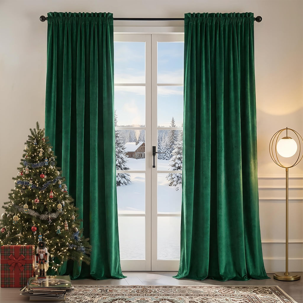 Nemia Dark Green Velvet Curtains Thermal Insulated Blackout Curtain for Bedroom Window Living Room Darkening Luxury Vintage 63 Inches Long Heavy Drapes Panels Rod Pocket Set of 2