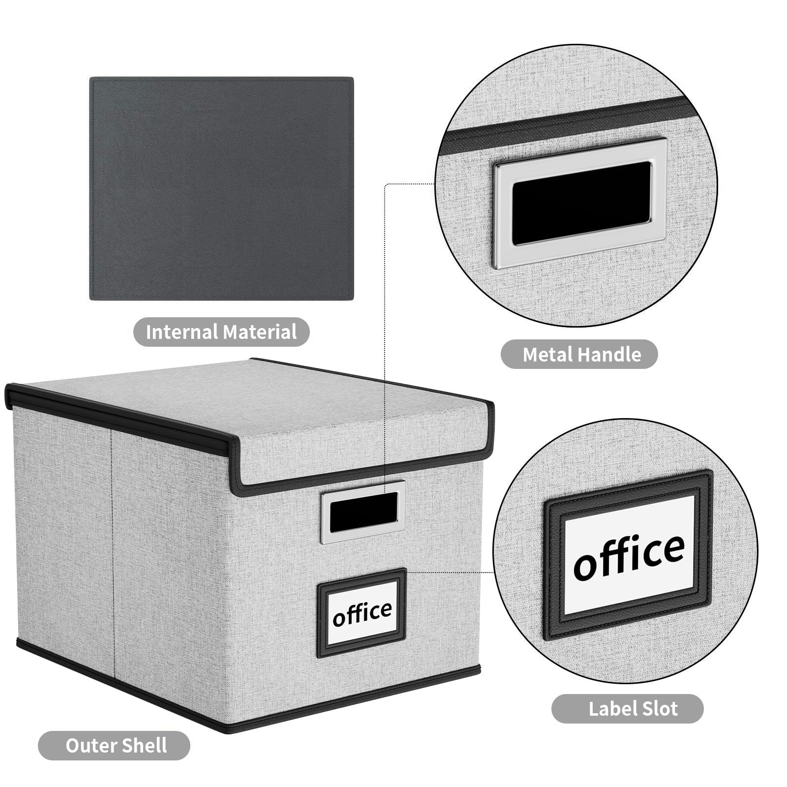 File Organizer Box with Lid, Collapsible Faux Leather Hanging File Folder Box Organizer with Plastic Slides, Decorative Home/Office Filing System Boxes for File and Folders Storage