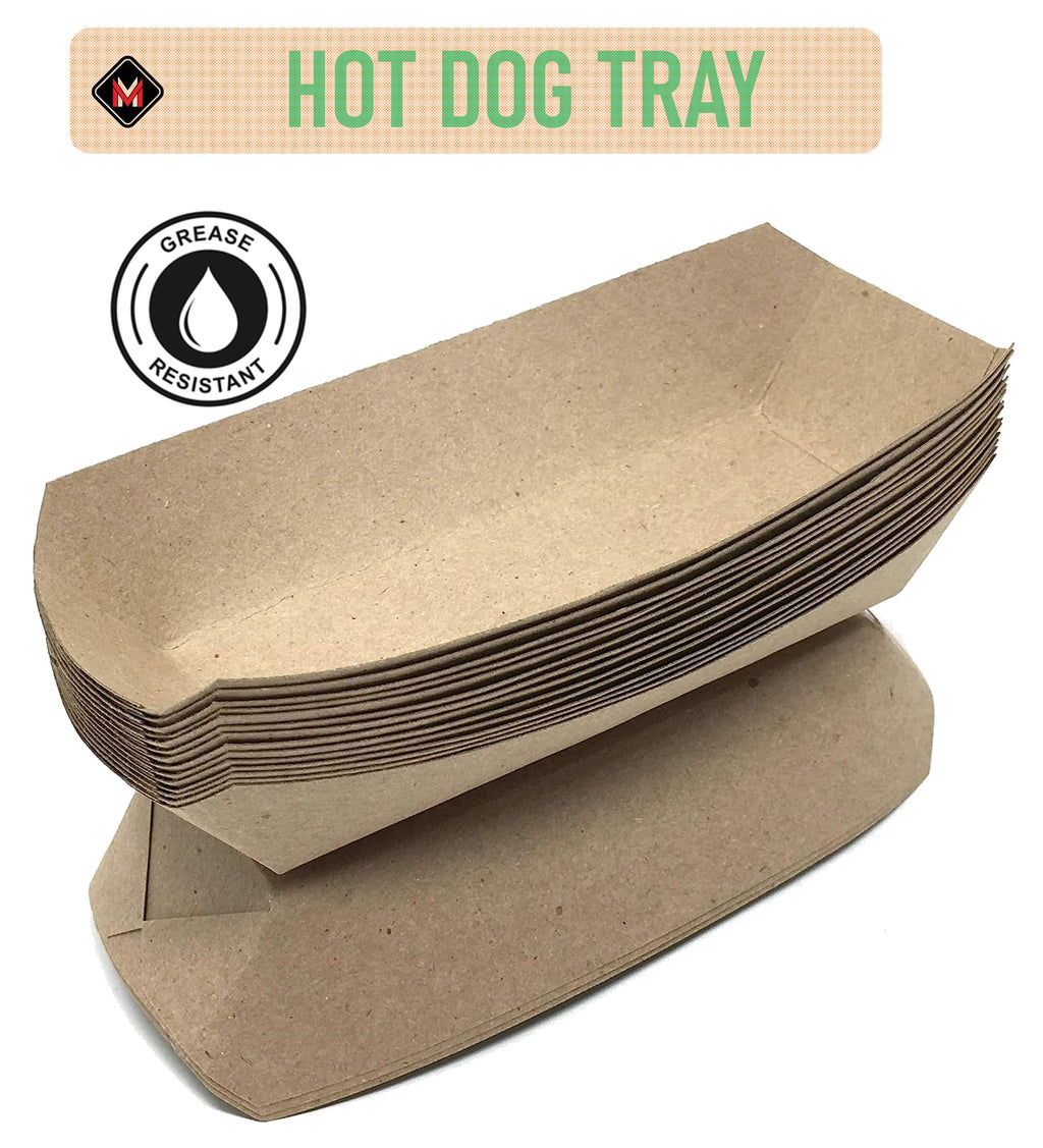 Mr Miracle 7 Inch Paper Hot Dog Tray in Kraft Paper. Pack of 25. Disposable, Recyclable and Fully Biodegradable. Made in USA