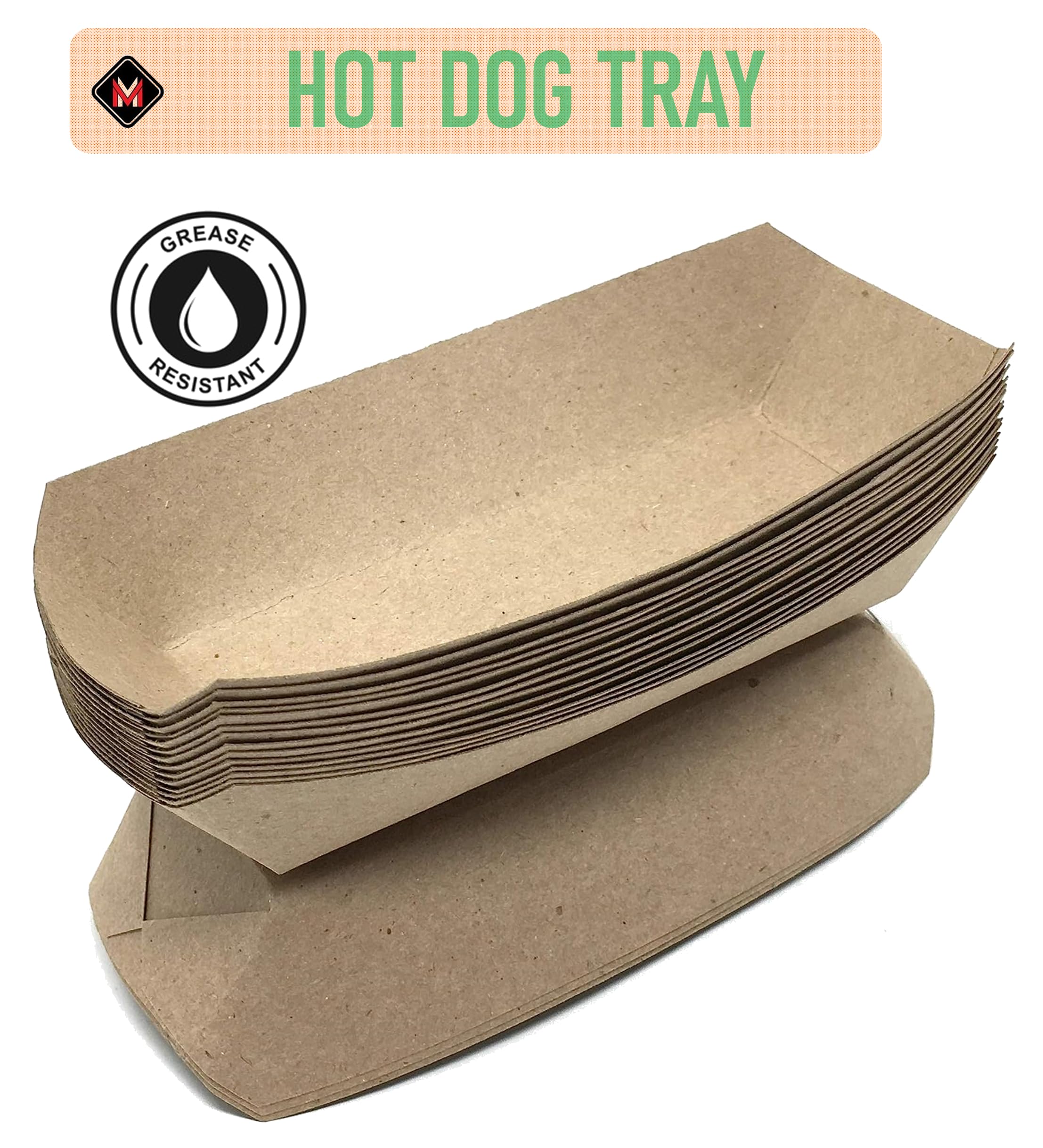 Mr Miracle 7 Inch Paper Hot Dog Tray in Kraft Paper. Pack of 25. Disposable, Recyclable and Fully Biodegradable. Made in USA