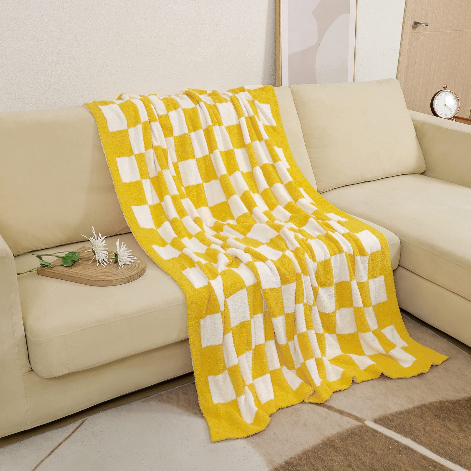 bearberry Fuzzy Checkerboard Grid Throw Blanket Soft Cozy Warm Microfiber All Season Blanket Decor for Couch Sofa Bed Travel Home (Avocado Green, 50''x60'')