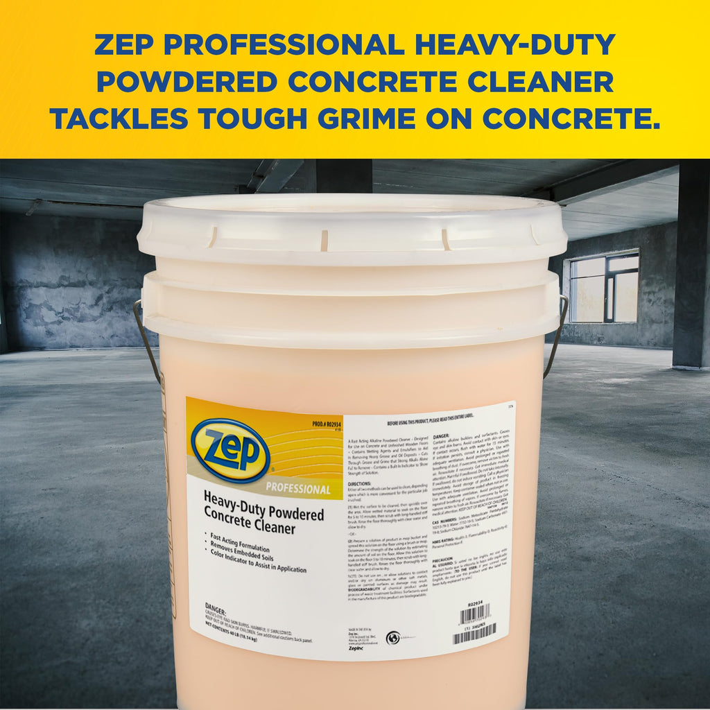 Zep Professional Heavy-Duty Powdered Concrete Cleaner, 40Lb. Bucket, Biodegradable, Dissolves Quickly and Removes Tough, Embedded Soils (R02934), Orange