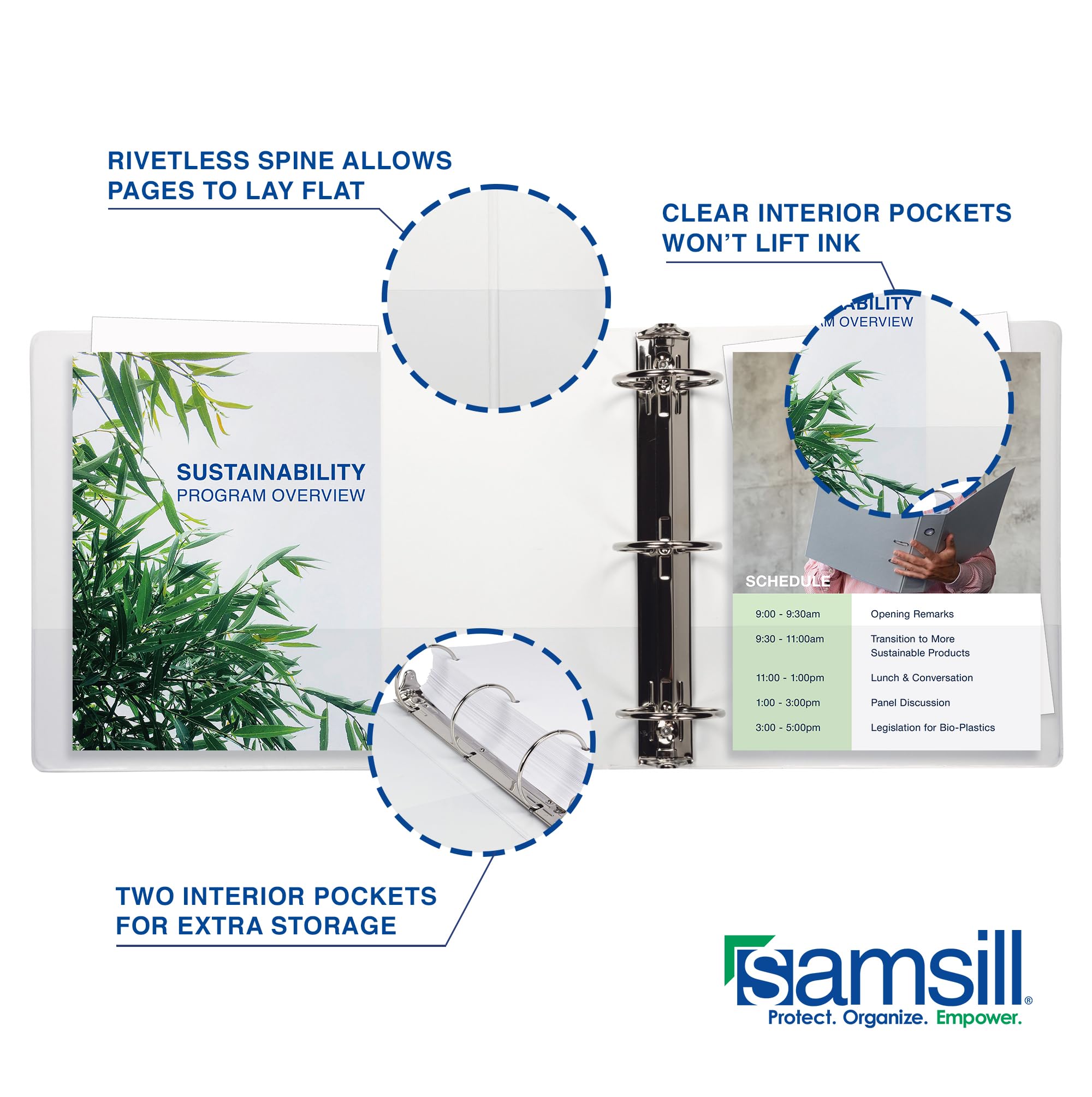 Samsill 1 Inch 3 Ring Binders, Economy Round Ring, Clear View Cover, 200 Sheet Capacity - for School, Home, Office - Blue, 4 Pack