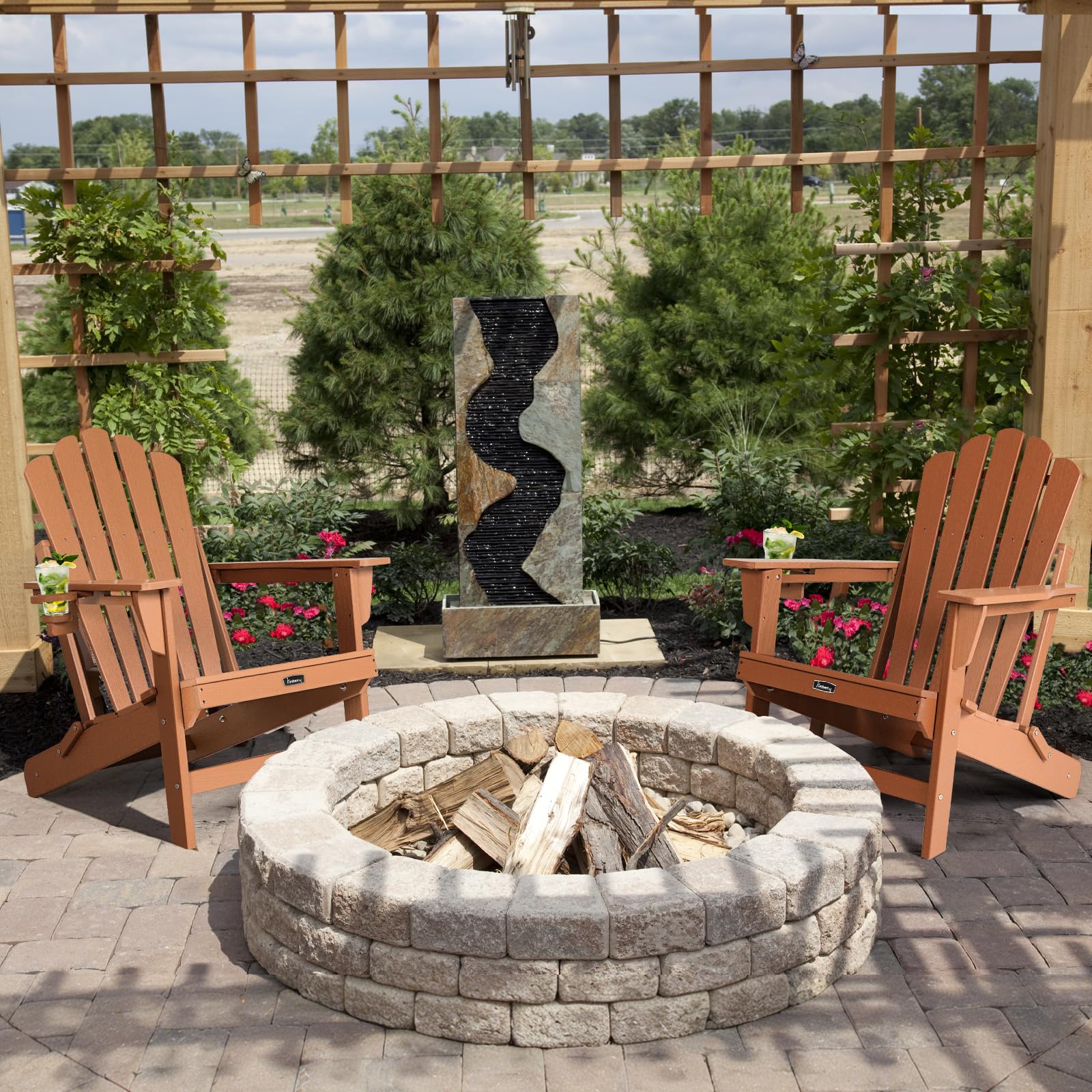 FUNBERRY Folding Adirondack Chair, Fire Pit Chairs with Cup Holder | HDPE All Weather, Quick-Folding, No Rot or Rust or Crack, UV Fade Shield, 400LBS Weight Capacity, Easy-Clean for Outside