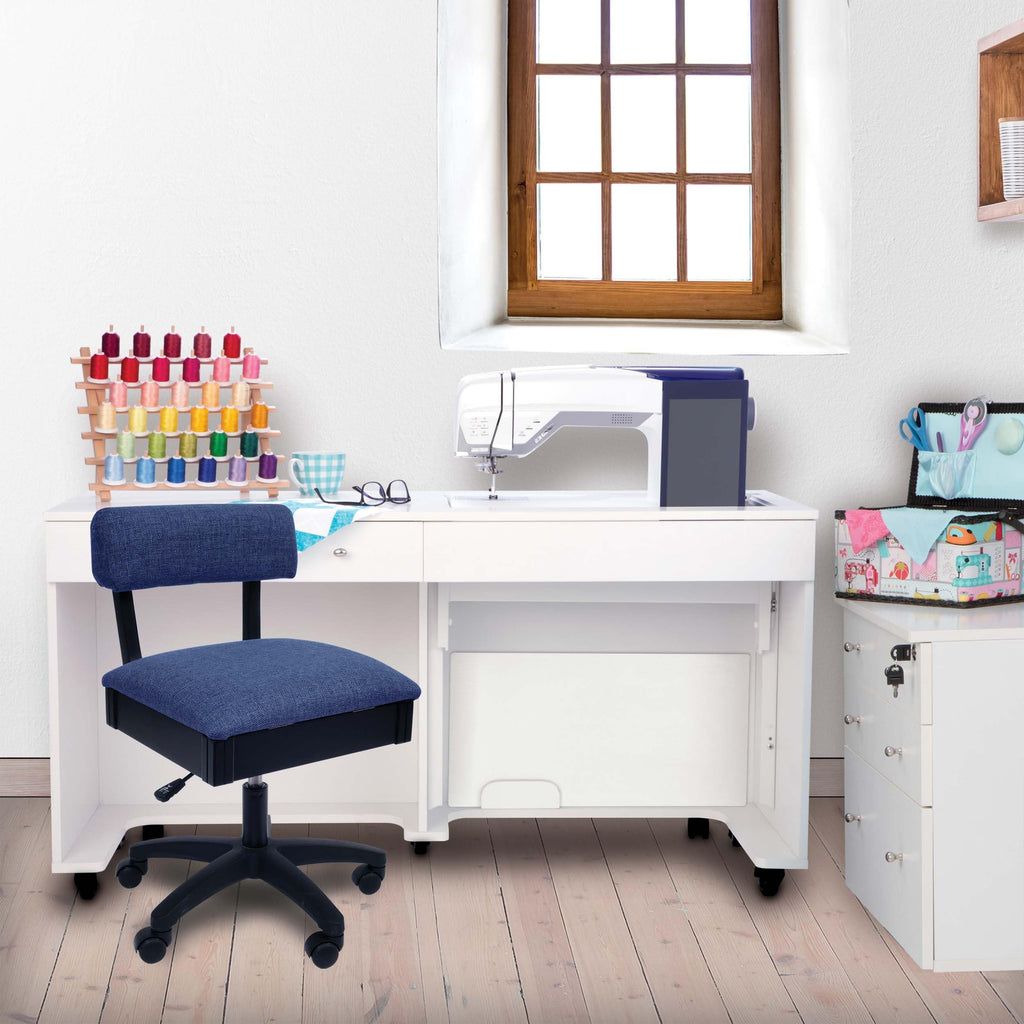 Arrow Sewing H8123 Adjustable Height Hydraulic Sewing and Craft Chair with Under Seat Storage and Solid Fabric, Lady Gray Fabric