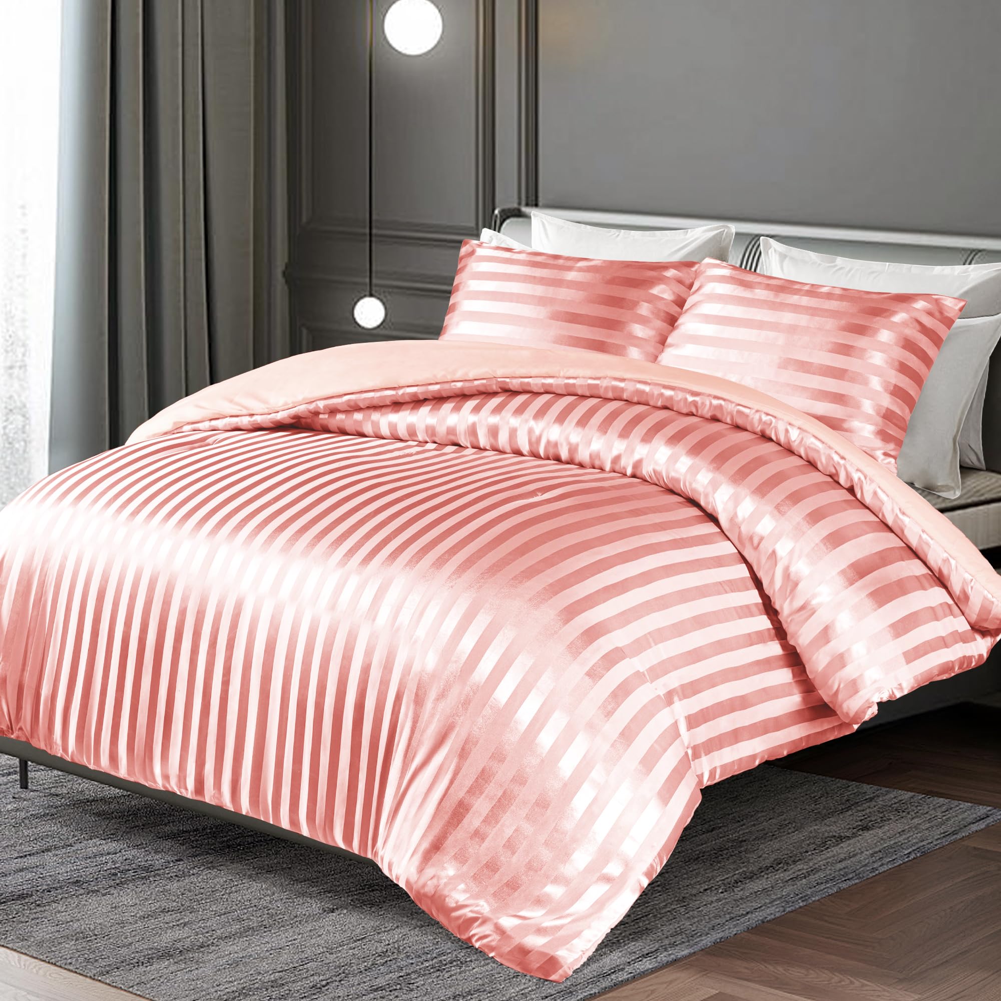 Whale Flotilla 2-Piece Reversible Silky Soft Twin Size Comforter Bedding Set, Luxurious Satin Comforters with Satin Pillowcase, Lightweight Duvet for All Seasons, Black