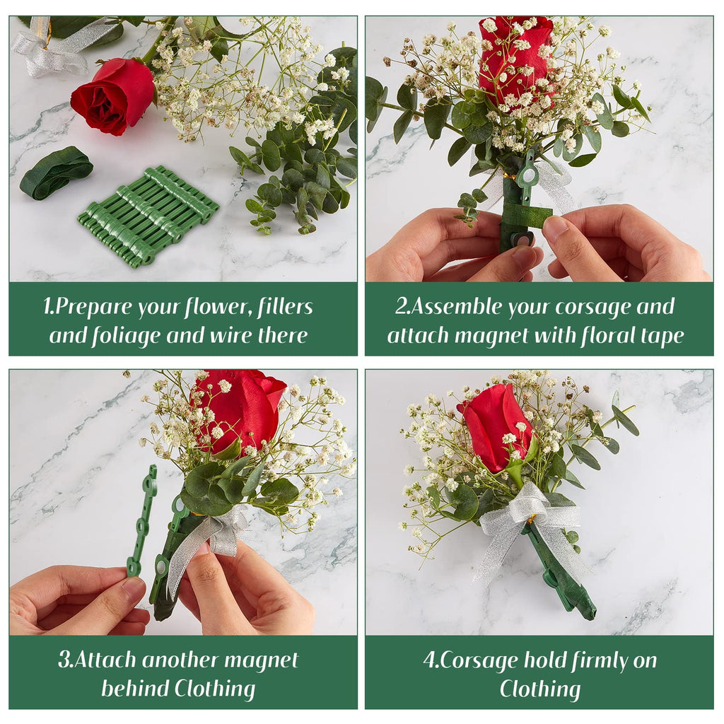 Waydress 10 Pairs Floral Boutonniere Magnets Small Corsage Fix Boutonniere Magnets Corsage Pins Brooches Flower Stick for Handmade Wedding Bride Groom Flower (Clear)
