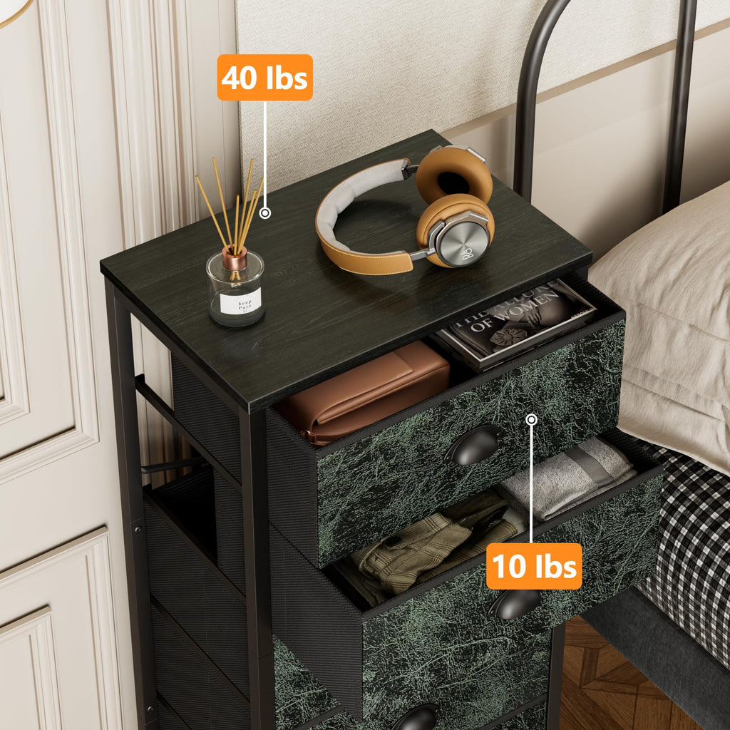 Furnulem Tall Dresser with 6 Drawers,Vertical Bedside End Table & Chest for Bedroom,Black Storage Tower Dorm Nightstand with Fabric Drawer Organizer Unit Furniture in Living Room,Closet,Hallyway
