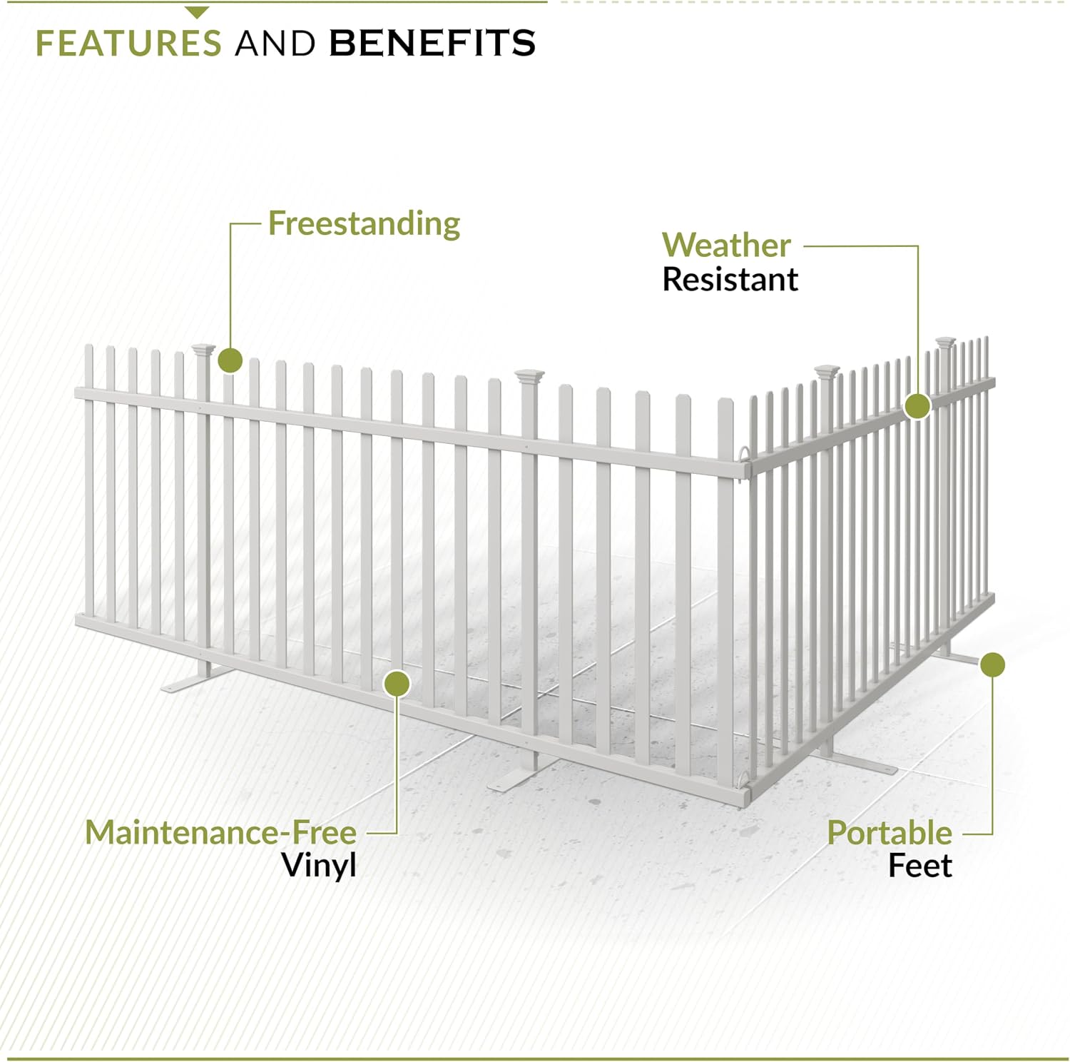 3.5ft H x 7.6ft W (1 Panel) Freestanding Zippity Lightweight Portable Fence Kit, White Vinyl Picket Panel, Portable Outdoor & Indoor Barrier for Temporary Events, Easy Install for Backyard ZP19026