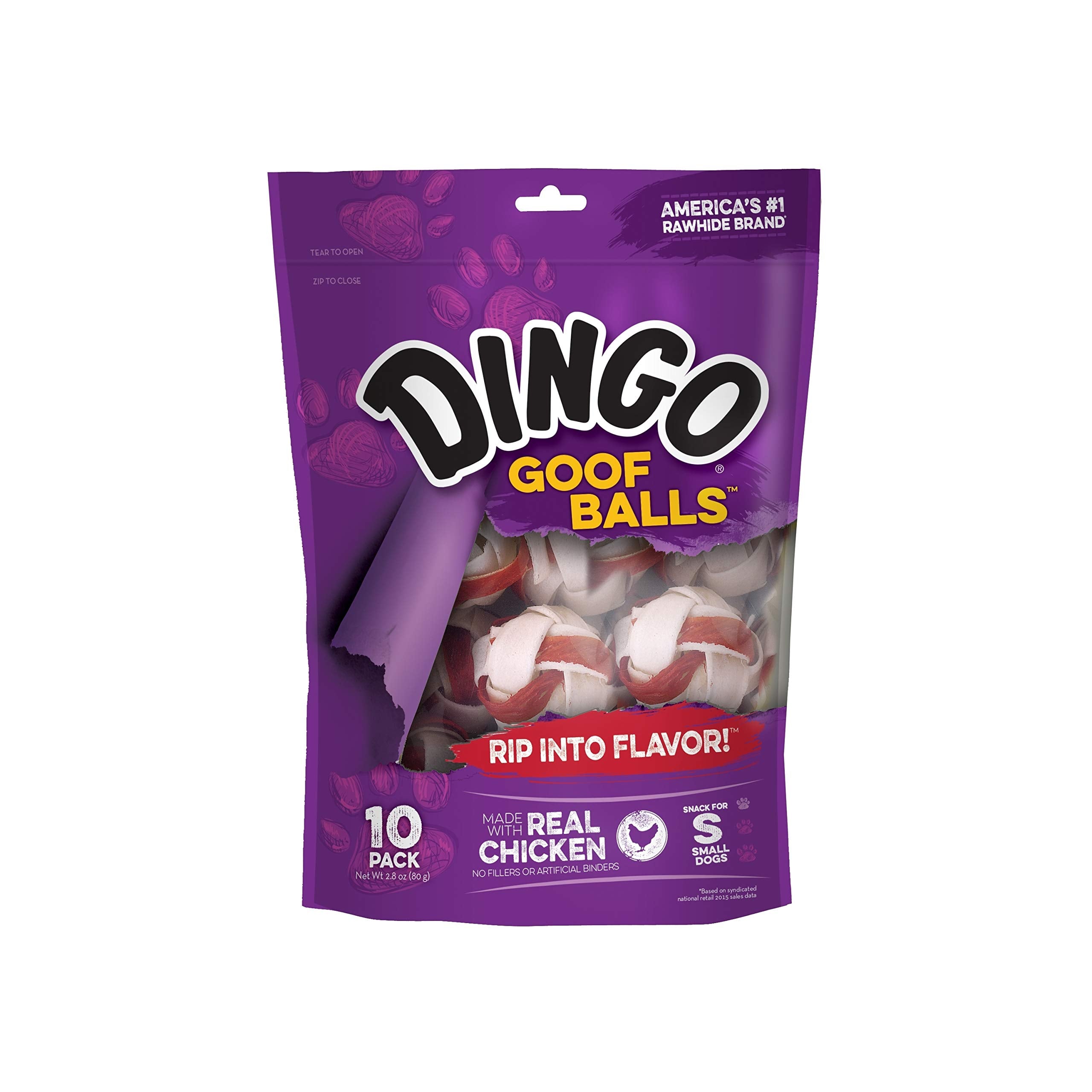 Dingo Goofballs for Dogs, Rawhide Chews Made with Real Chicken for Small Breeds 18-Count