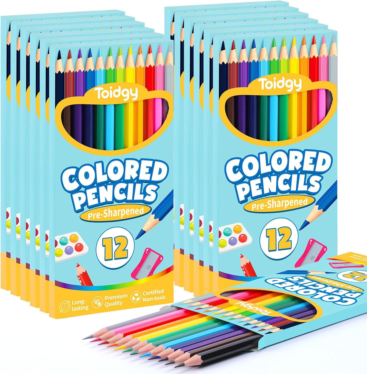 144 Count Colored Pencils for Kids, 12 Packs Colored Pencils Bulk 12 Colors