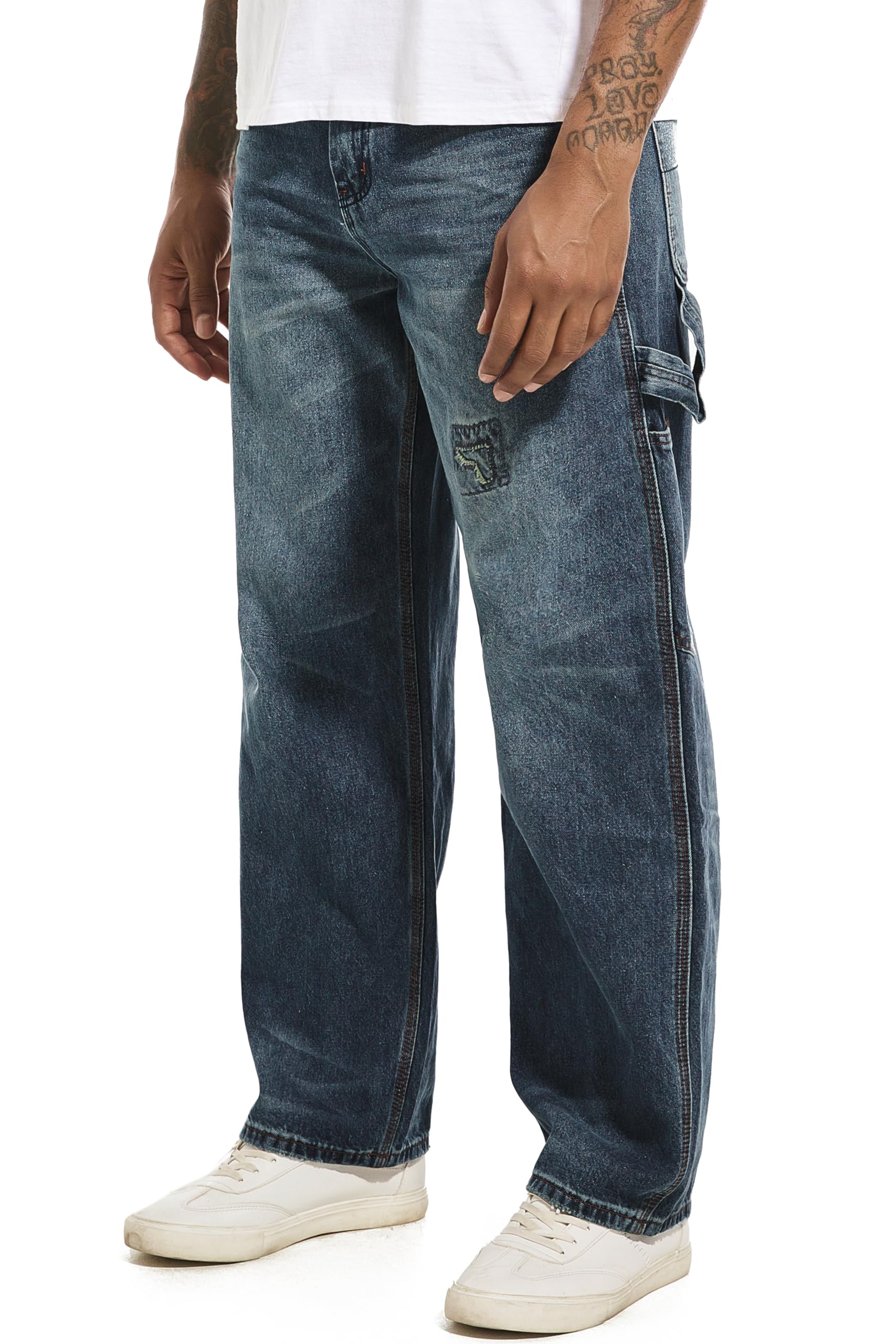 MZNBURAM Men's Non-Stretch Loose Fit Wide-Leg Baggy Jeans Pants