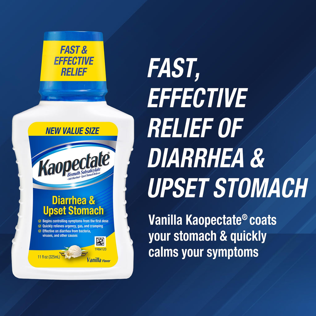 Kaopectate Multi-Symptom Diarrhea Medication for Adults, 8oz, Upset Stomach Relief, Bismuth Subsalicylate Anti Diarrhea Medicine, Vanilla