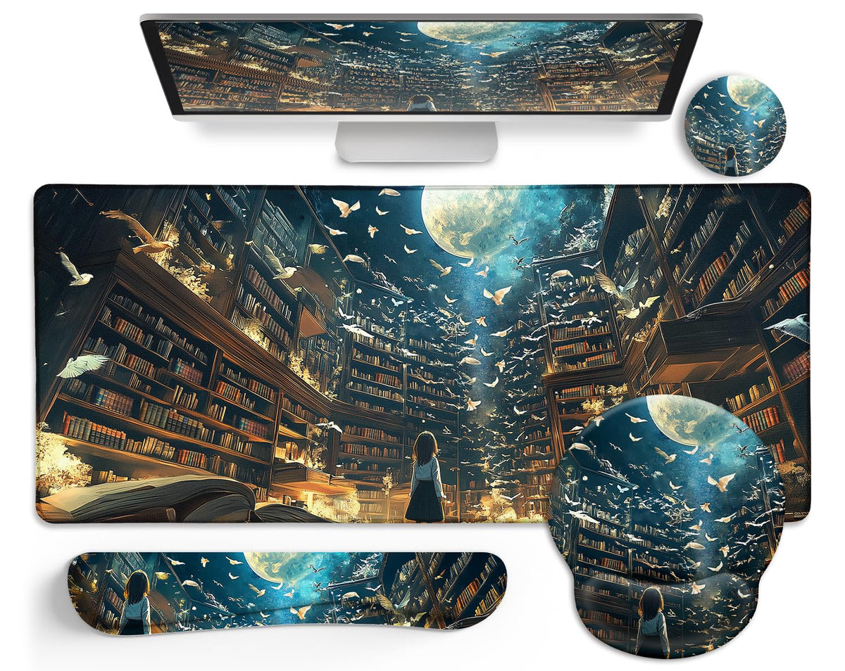 Black Striped Ergonomic Large Desk Mat Set with Wrist Rest