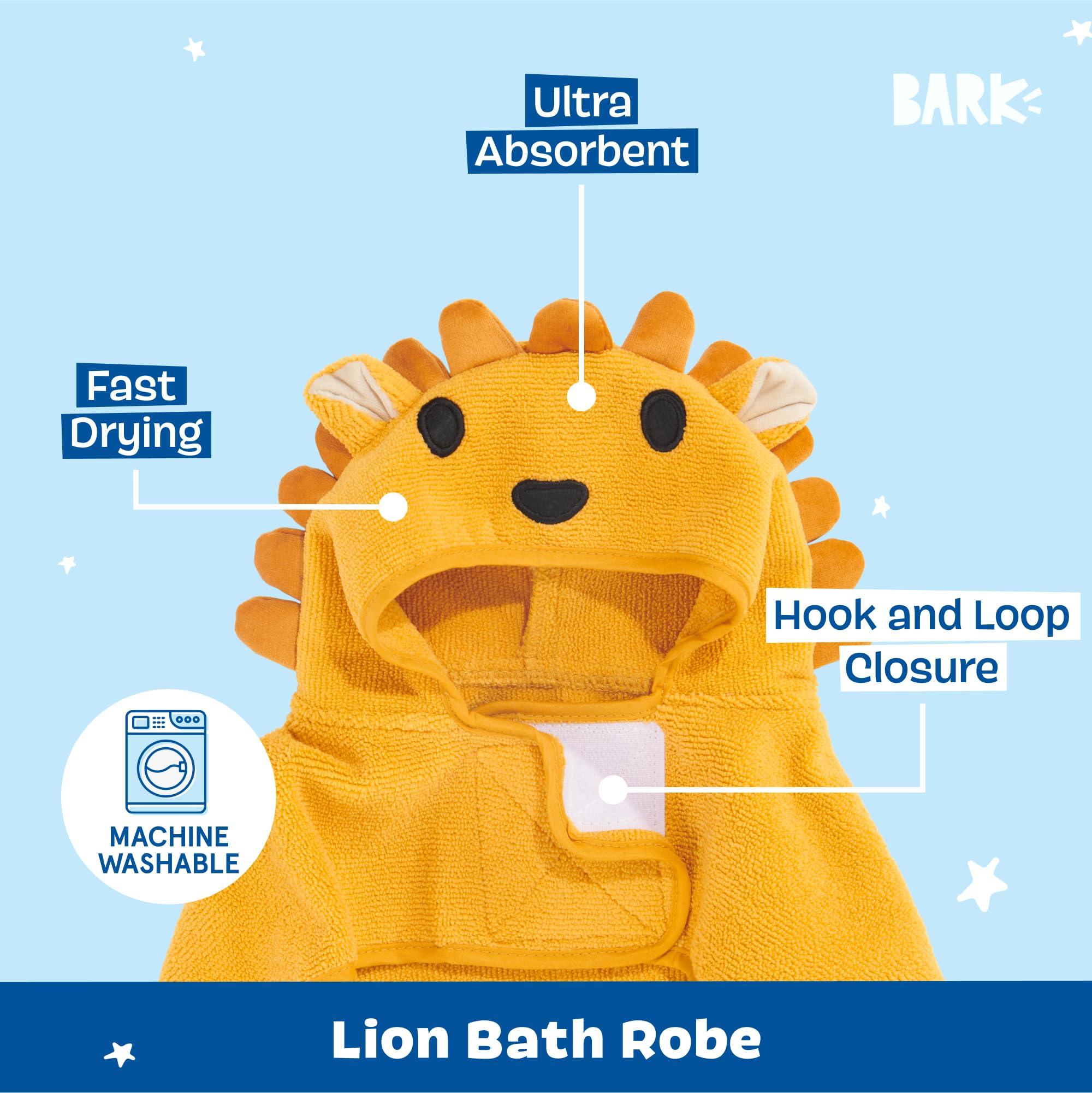 Barkbox Dog Bathrobe Fast Drying with Hook and Loop Closure & Wrap Tie Snuggle, Cute Dogs Clothes, Easy to Clean, Machine Washable, Dog Coats and Tumble Dry Low - Bunny, Medium