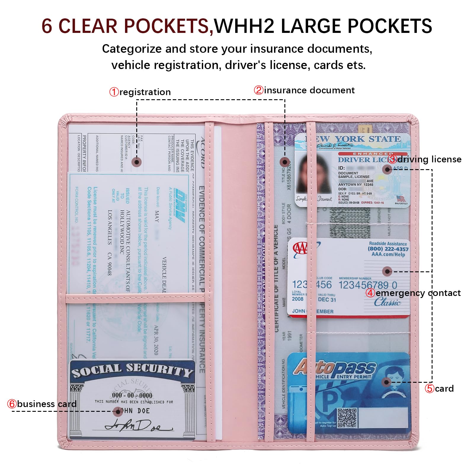 Car Registration and Insurance Card Holder for Women Men, Black Glove Box Paperwork Organizer with Magnetic Buckle for Easy Access and Protect Documents and Various Cards in Vehicle