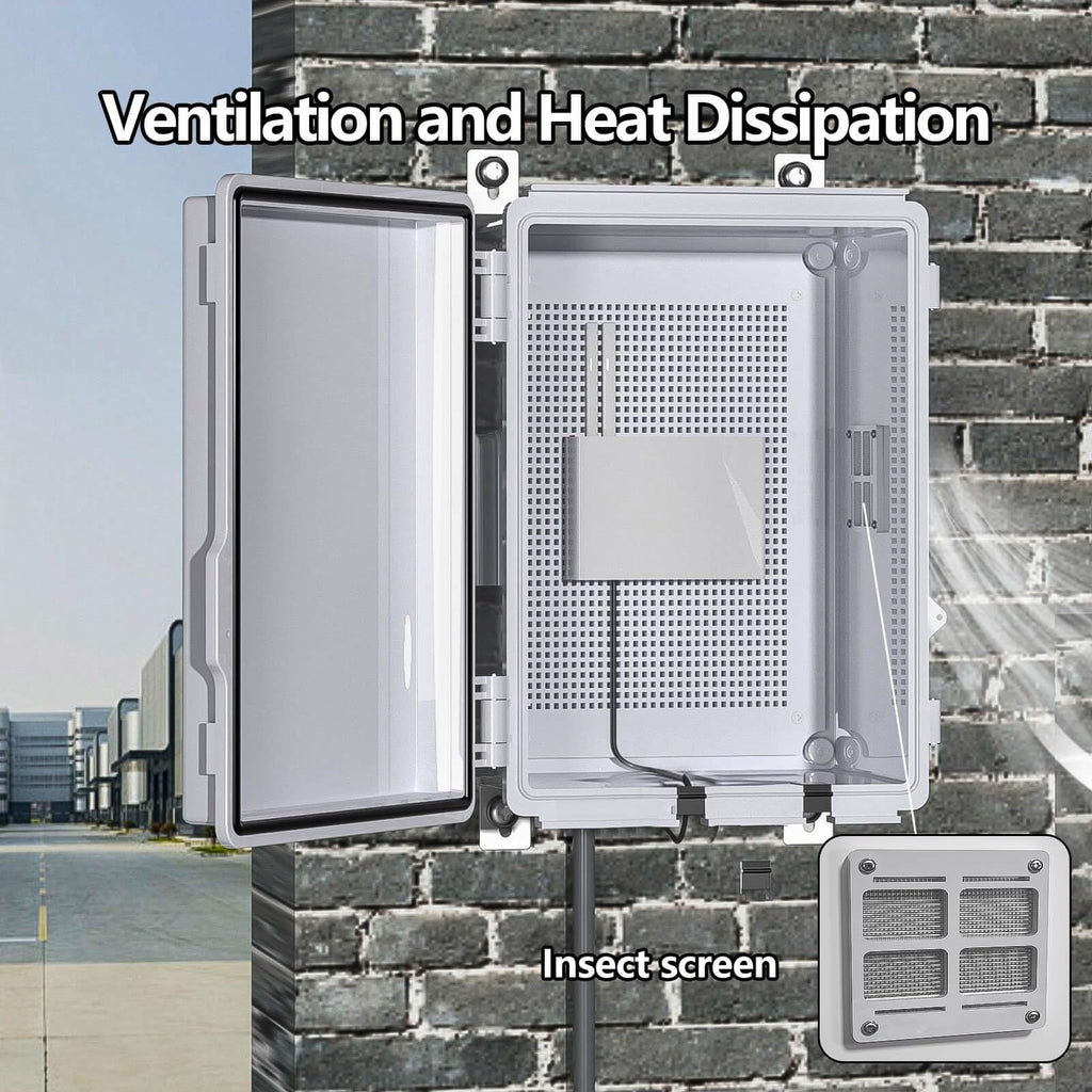 ABS Electrical Junction Box, Ventilated Design, Cable Grommets, IP65 Waterproof Enclosure, Indoor/Outdoor Use with Mounting Panel. (Clear Cover, 8.7"x6.7"x4.3")