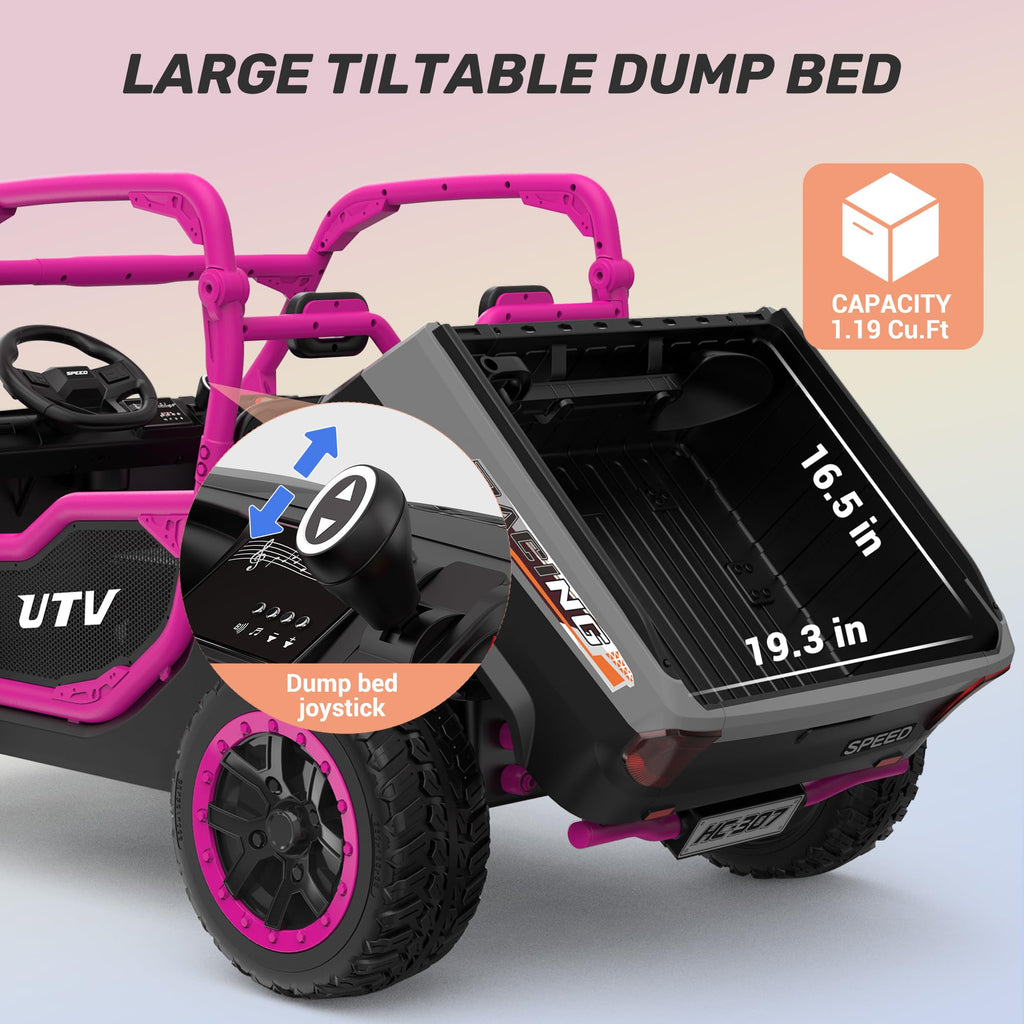 ANPABO 24V 2 Seater Ride On Dump Truck, 4x75W, Max 5 Mph, EVA Tire, Kids Electric Car with Electric Dump Bed, Shovel, Music, Ride on Toy for Big Kids w/Parent Remote Control for Ages 3-8, Blue