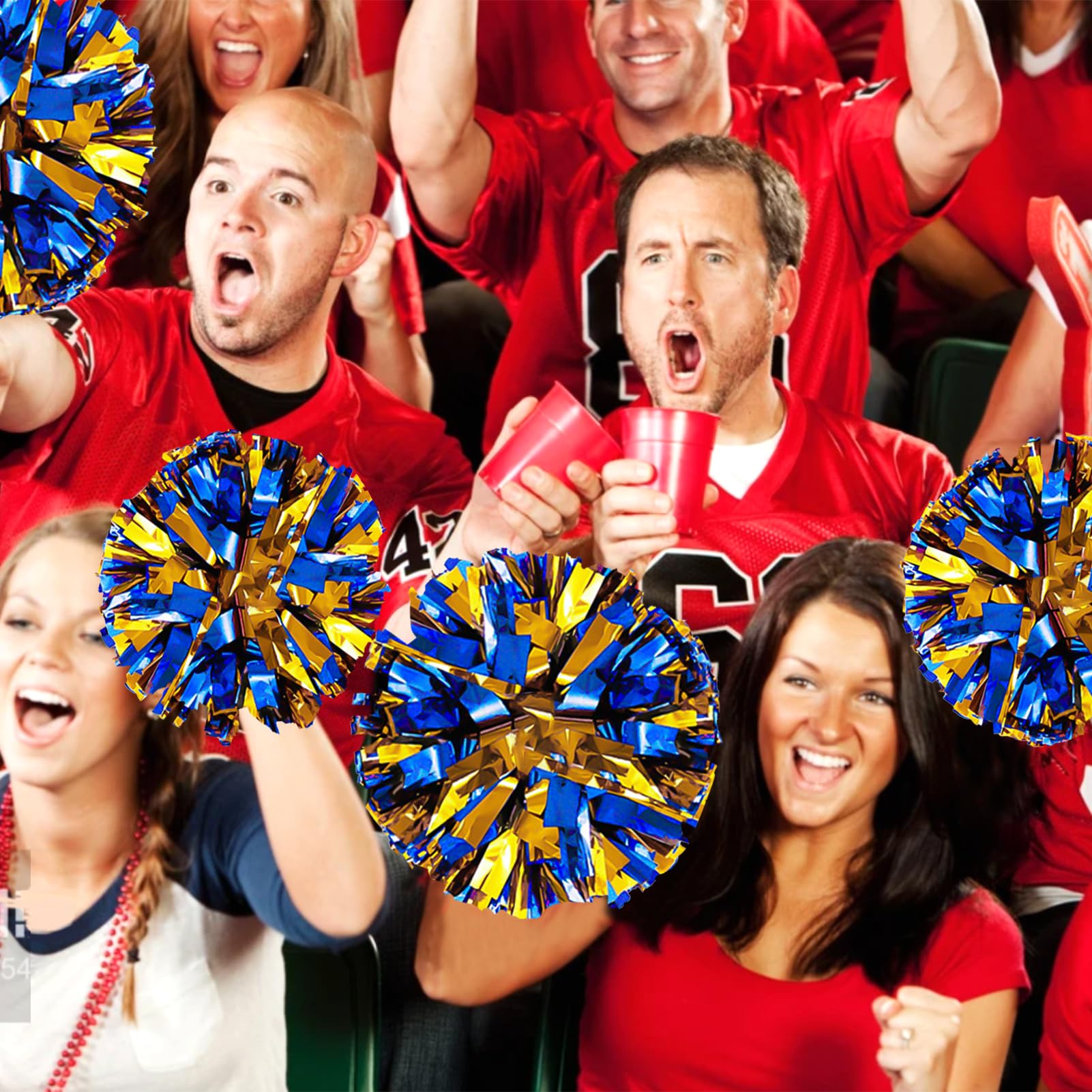 4Pcs Metallic Cheerleading Pom Poms, Creatiee 2 Pair Cheerleader Cheering Squad Pompoms for School Sports Dance Games Team Spirit Cheer