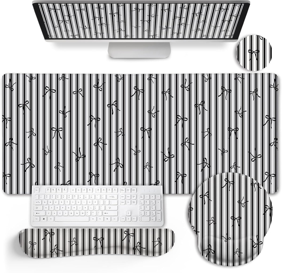 Black Striped Ergonomic Large Desk Mat Set with Wrist Rest