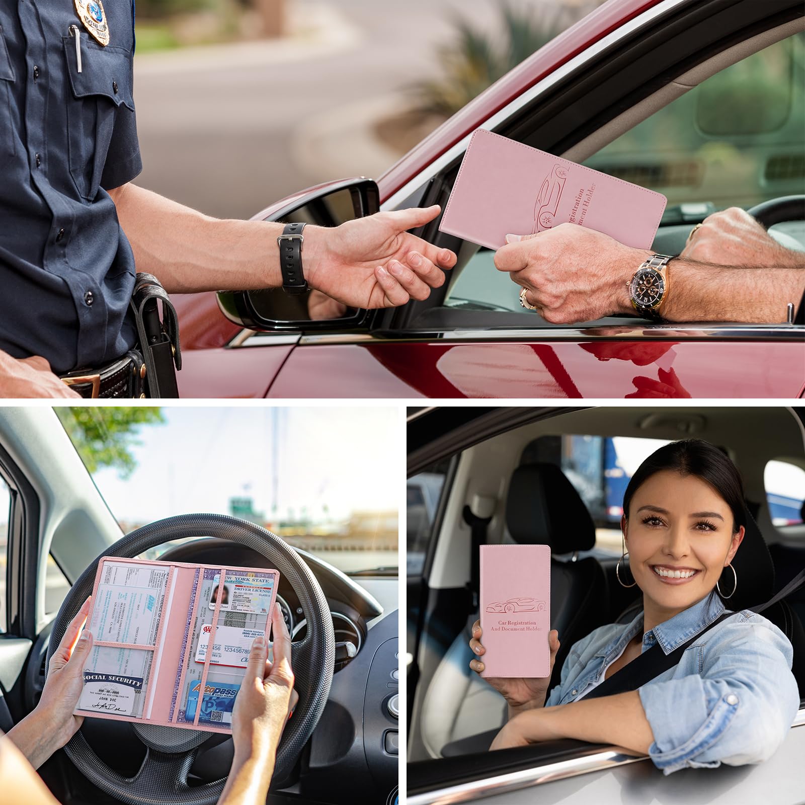 Car Registration and Insurance Card Holder for Women Men, Black Glove Box Paperwork Organizer with Magnetic Buckle for Easy Access and Protect Documents and Various Cards in Vehicle