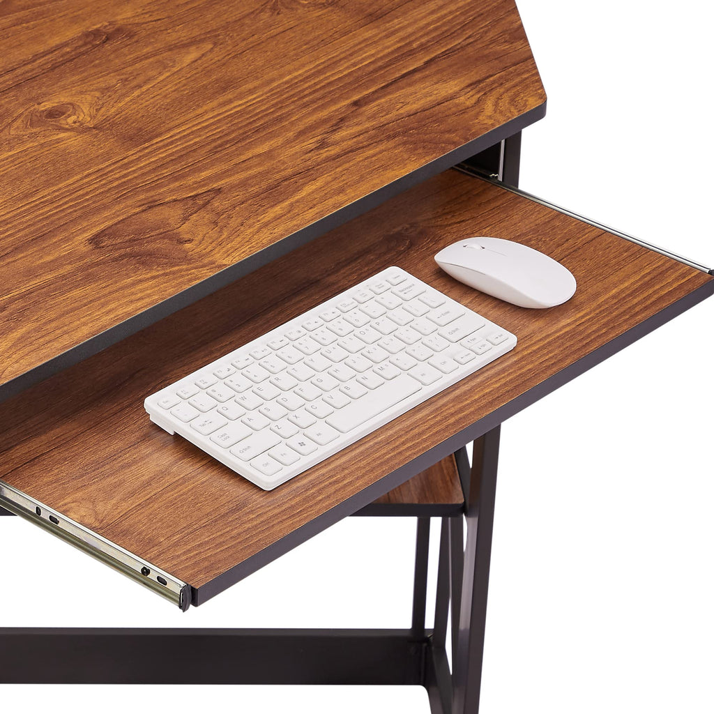 VECELO Corner Desk Computer Desk Writing Table with Smooth Keyboard Tray & Storage Shelves,Compact Home Office Triangle Table,Antique Brown