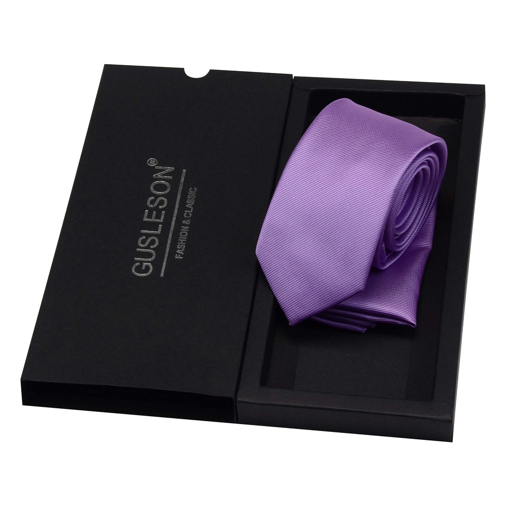 GUSLESON 2.4" Slim Necktie and Handkerchief Set For Men Solid Skinny Tie Set