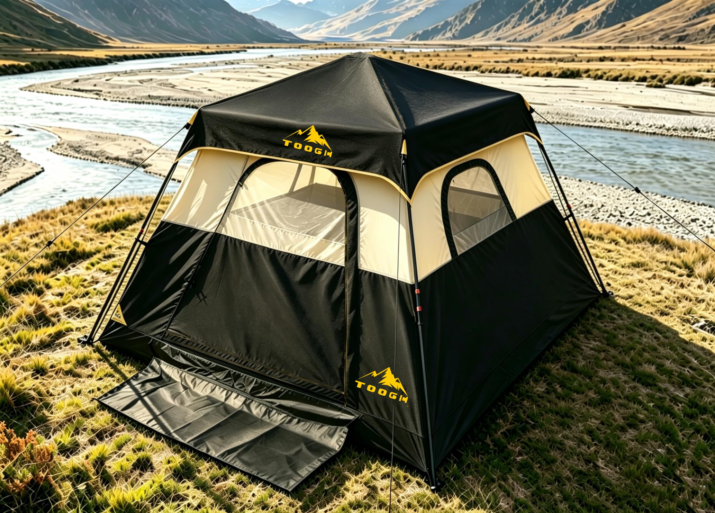 3/4 Person Camping Tent with 1 Door, 4 Windows, and Upgraded Ventilation– Instant Setup, Waterproof, 8'x 8'x 67''Oxford Fabric Floor Pop Up in 60 Seconds Includes Rainfly and Backpack