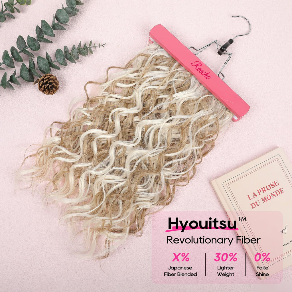 REECHO Curly Hair Extensions, 4PCS 16 inch Clip in Hair Extensions Lace Weft Short Curly Hair Extensions Clip Ins Invisible Natural Hairpieces for Women, Ash Blonde with Highlights