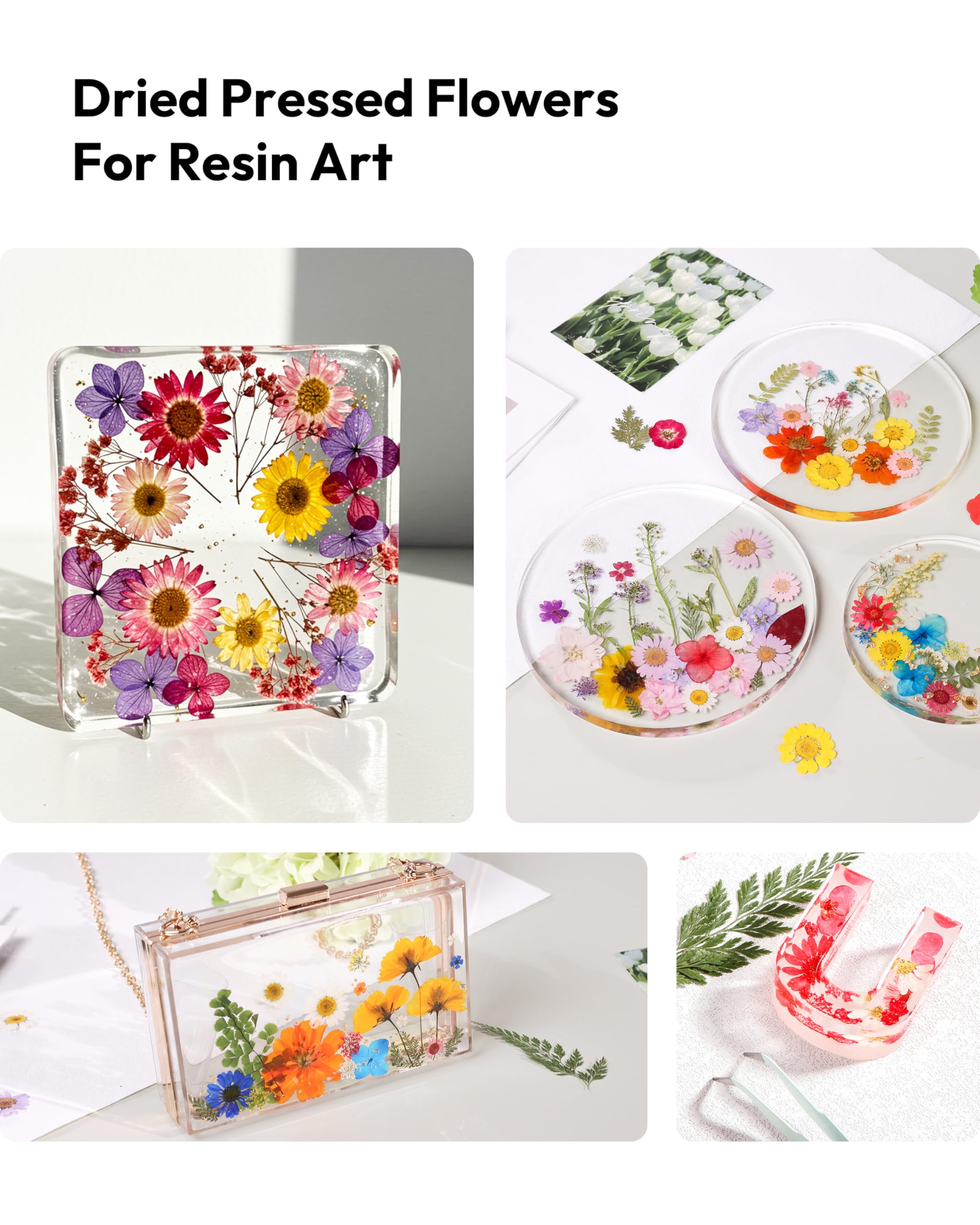 Dried Flowers, Resiners 58Pcs Pressed Flowers for Craft Pink Real Natural Dried Flowers Dry Leaves Kit for DIY Making Crafts Resin Soap Candle Scrapbook Supplies Card Making Jewelry
