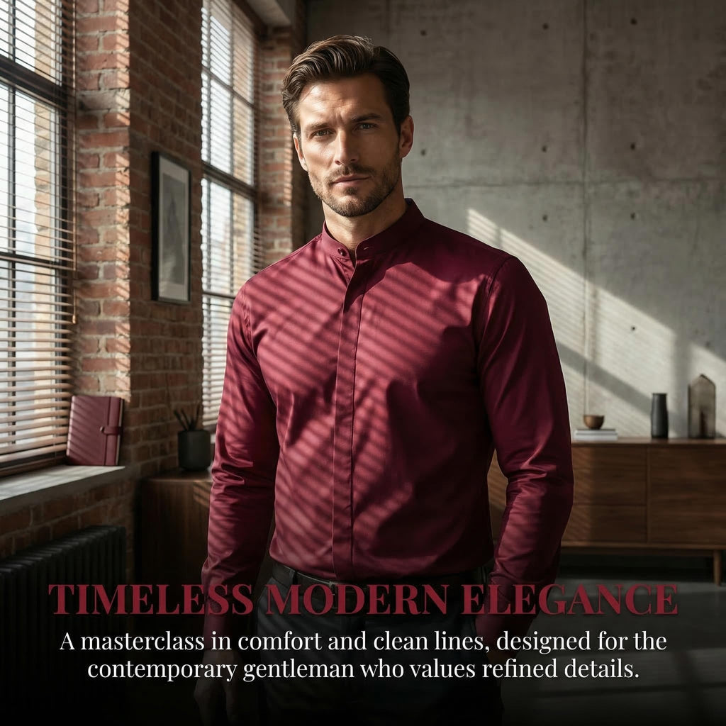 Men’s Banded Collar(Mandarin Collar) Long Sleeve Casual Solid Fancy Dress Shirts