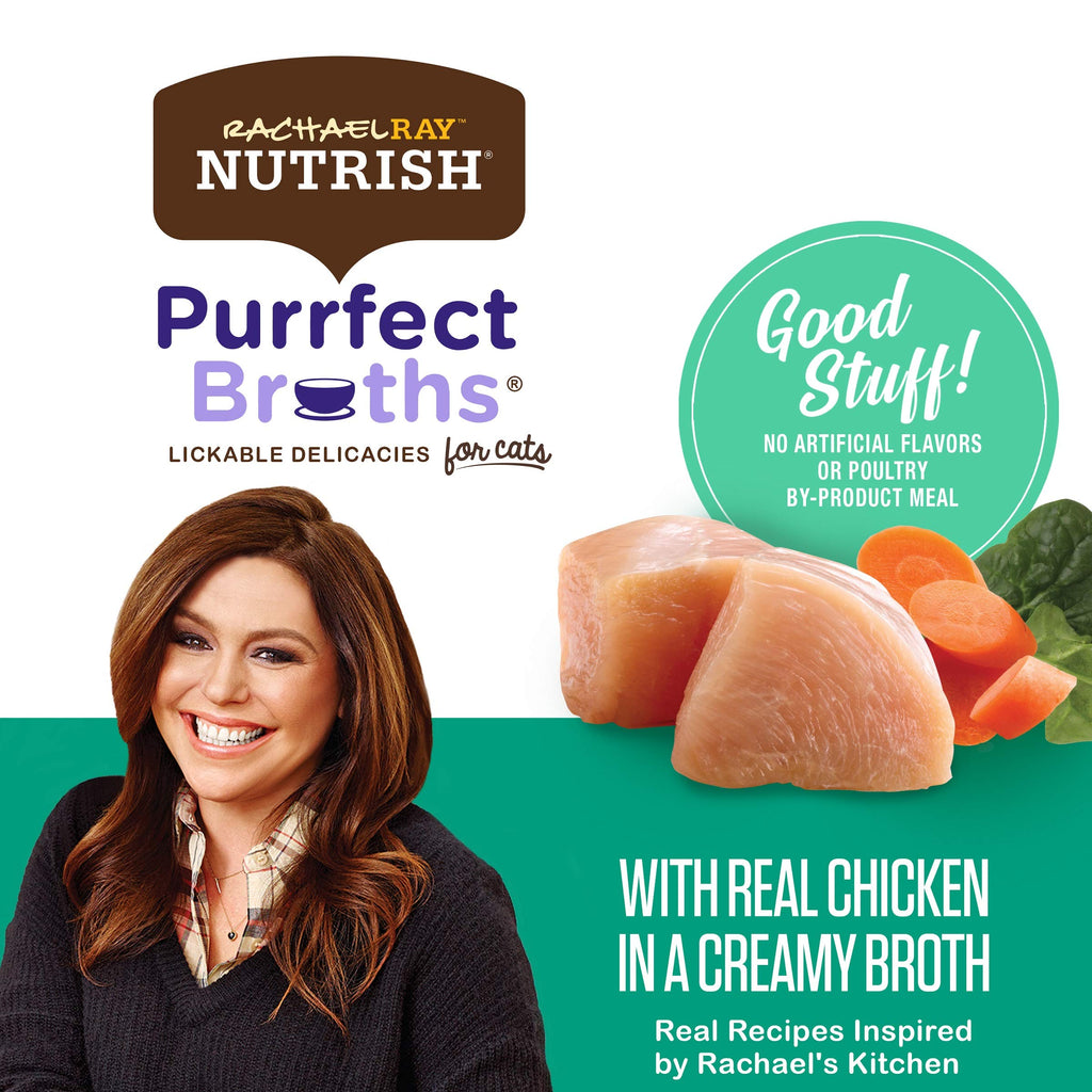 Nutrish Rachael Ray Purrfect Broths Classic Chicken Recipe, Lickable Complements for Cats, 1.4 oz. Pouch, 24 Count