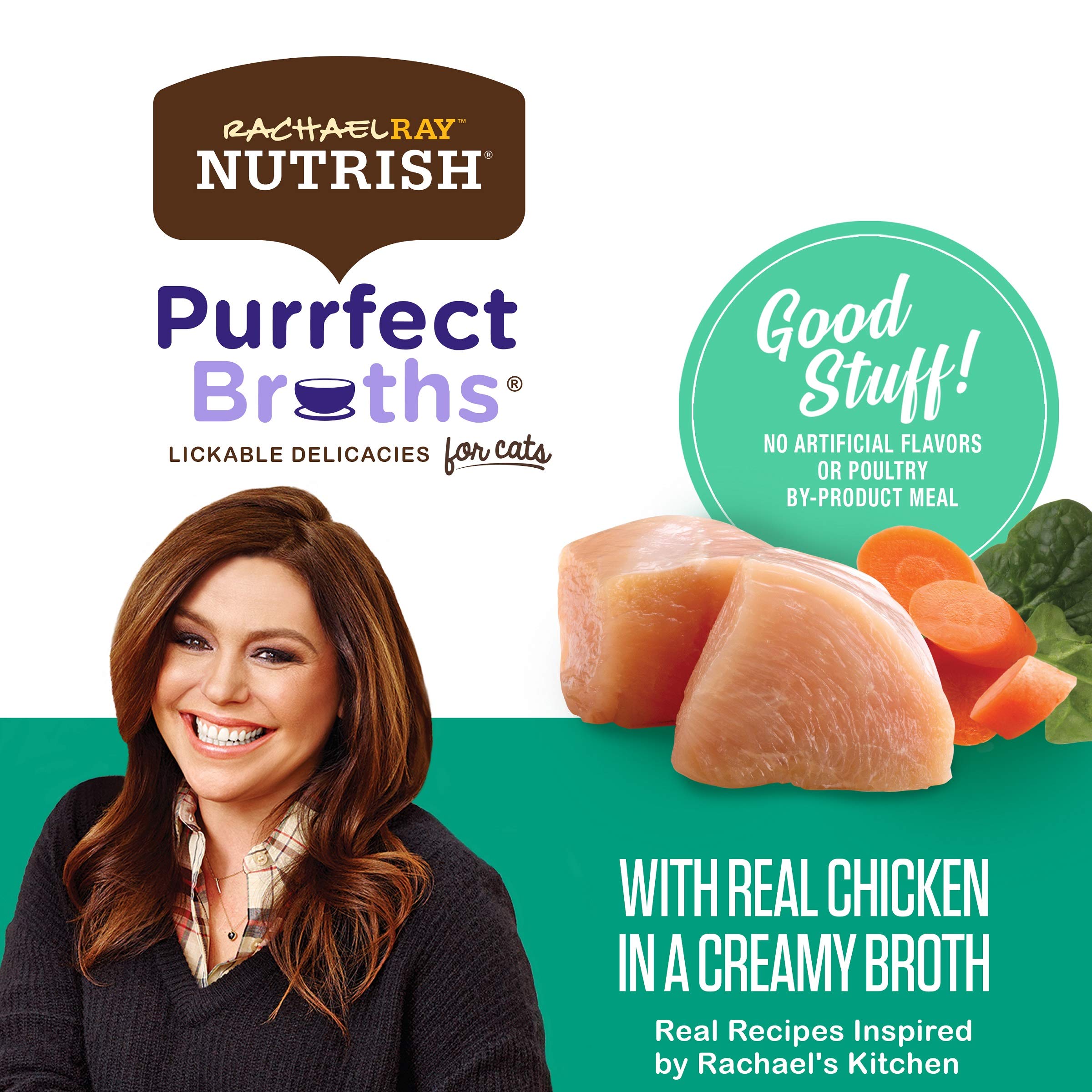 Nutrish Rachael Ray Purrfect Broths Classic Chicken Recipe, Lickable Complements for Cats, 1.4 oz. Pouch, 24 Count