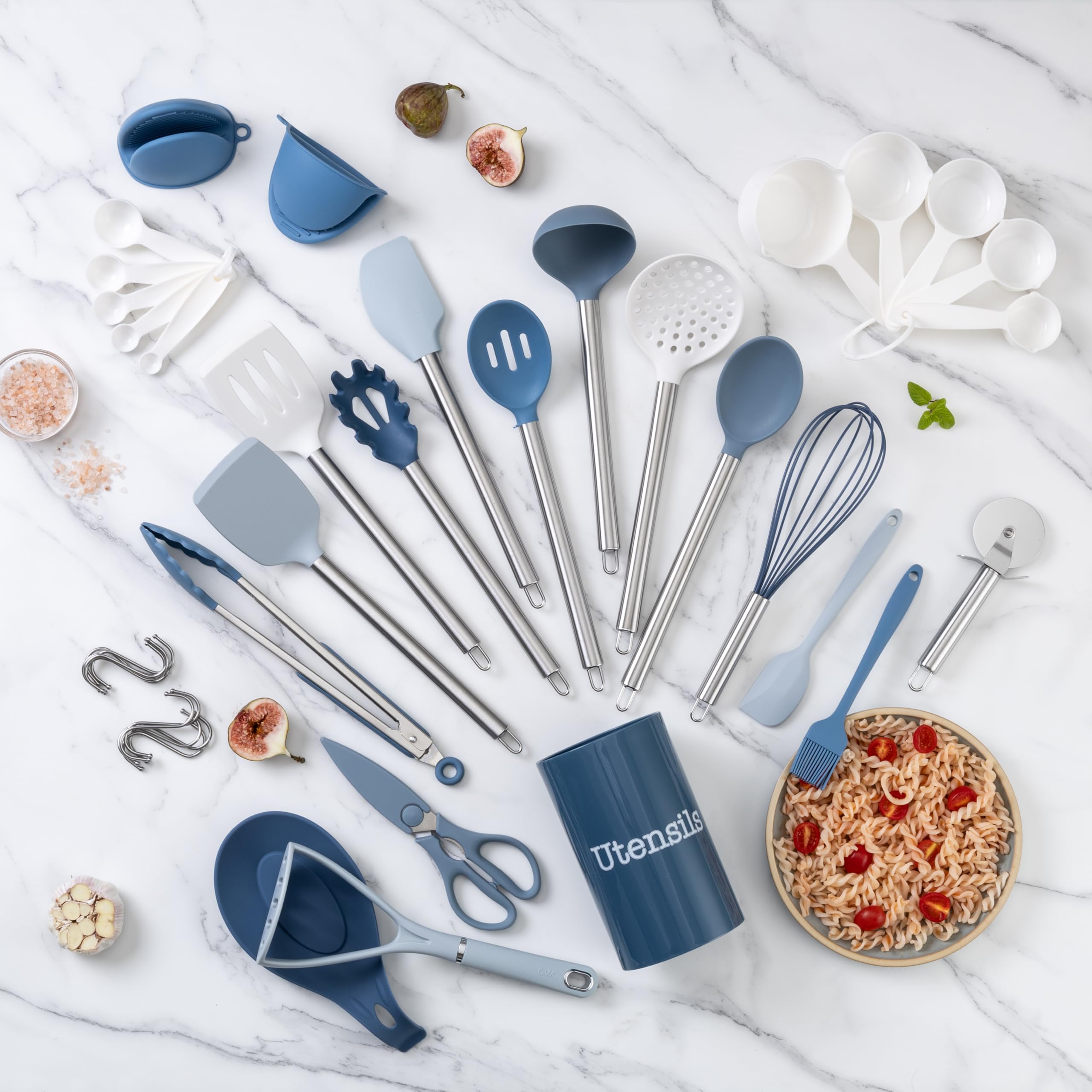 COOK WITH COLOR Silicone Cooking Utensils, Kitchen Utensil Set, Easy to Clean Silicone Kitchen Utensils, Cooking Utensils for Nonstick Cookware, Kitchen Gadgets Set with Holder, 10 Pieces